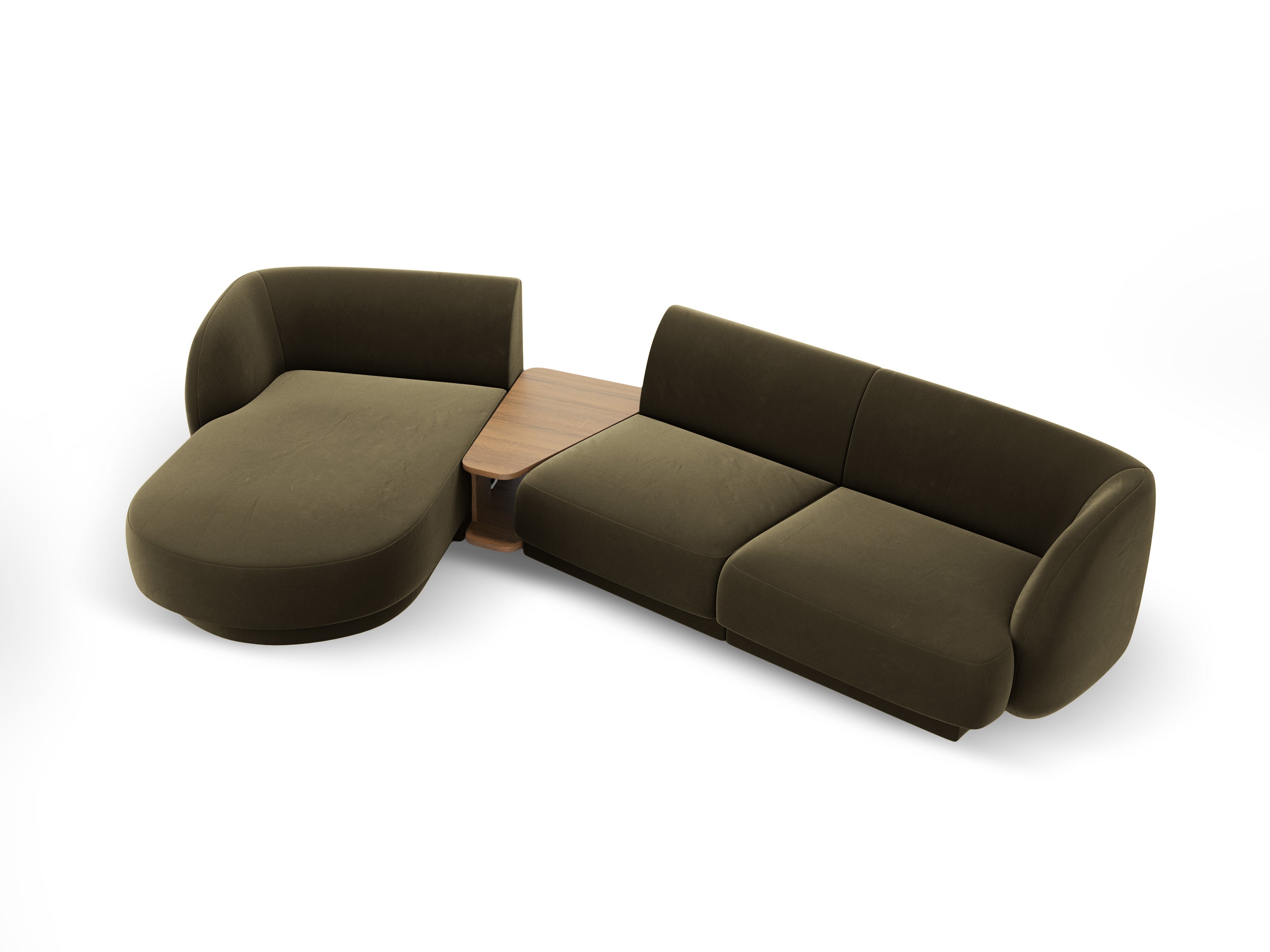 Modular corner sofa with table 3-seater left-sided MILEY green