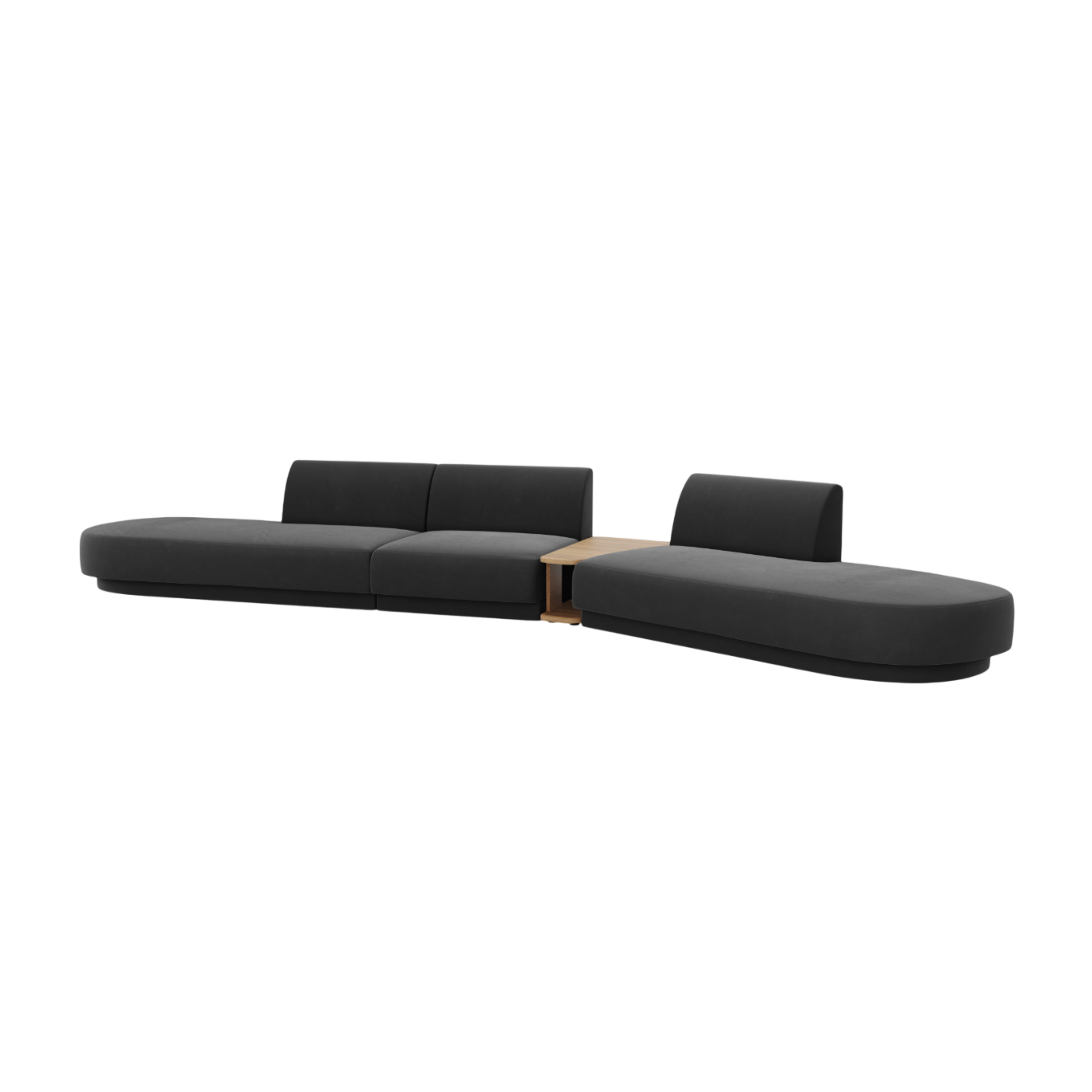 Modularsofa rechtsseitig mit Tisch, 5-sitzig, samtig MILEY grau