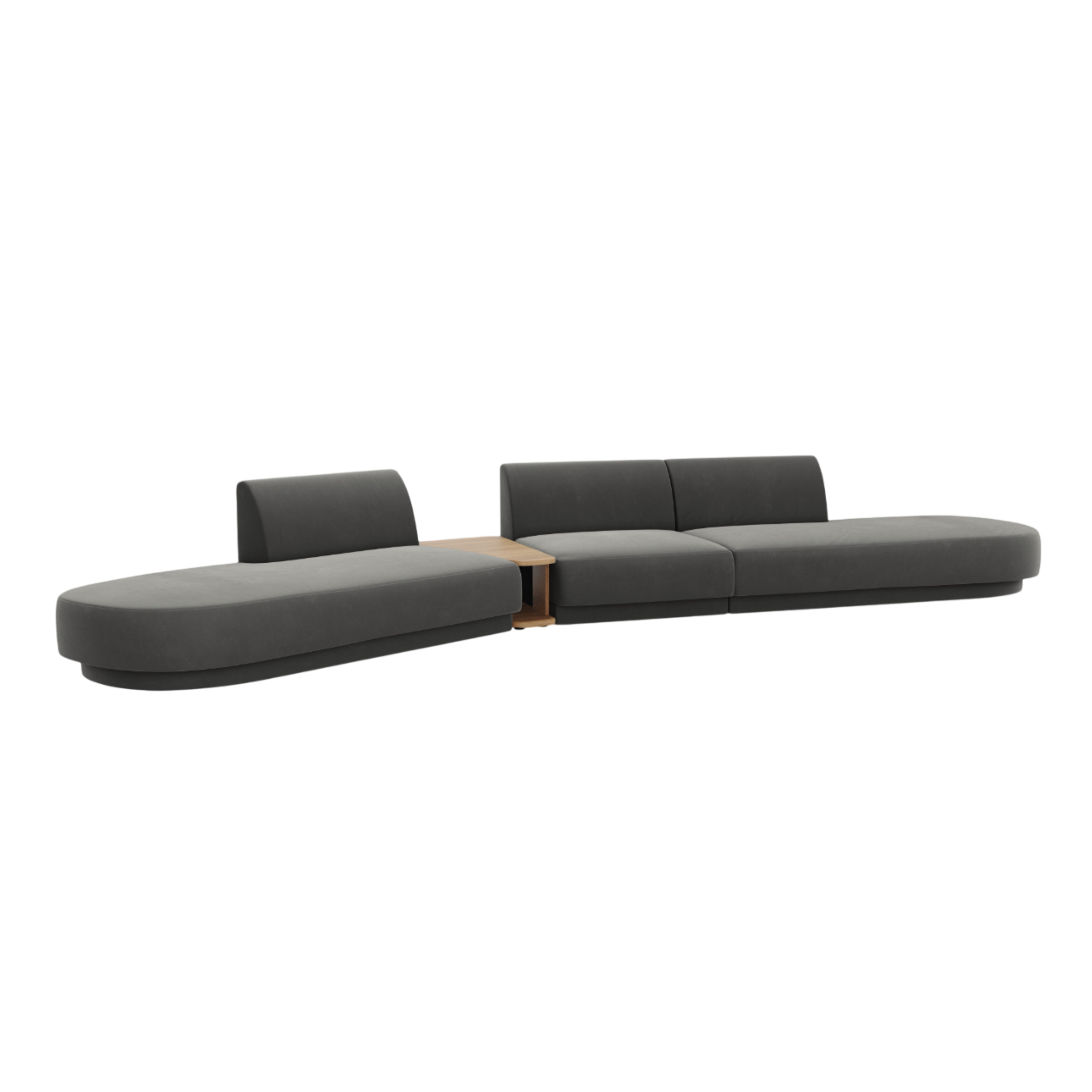 Sofa modułowa lewostronna ze stolikiem 5-osobowa aksamitna MILEY jasnoszary
