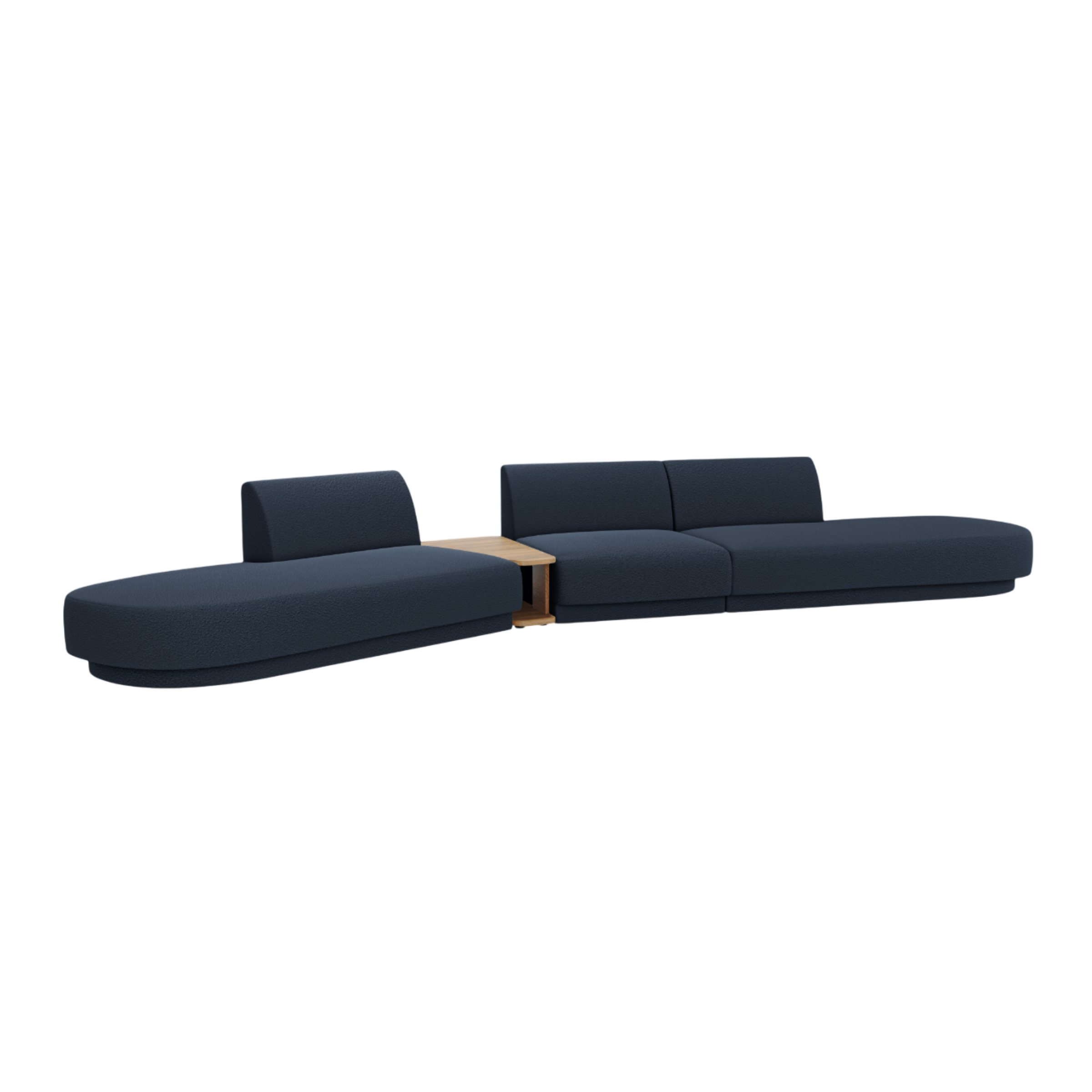 Modulares Sofa links mit Tisch für 5 Personen MILEY dunkelblau Boucle