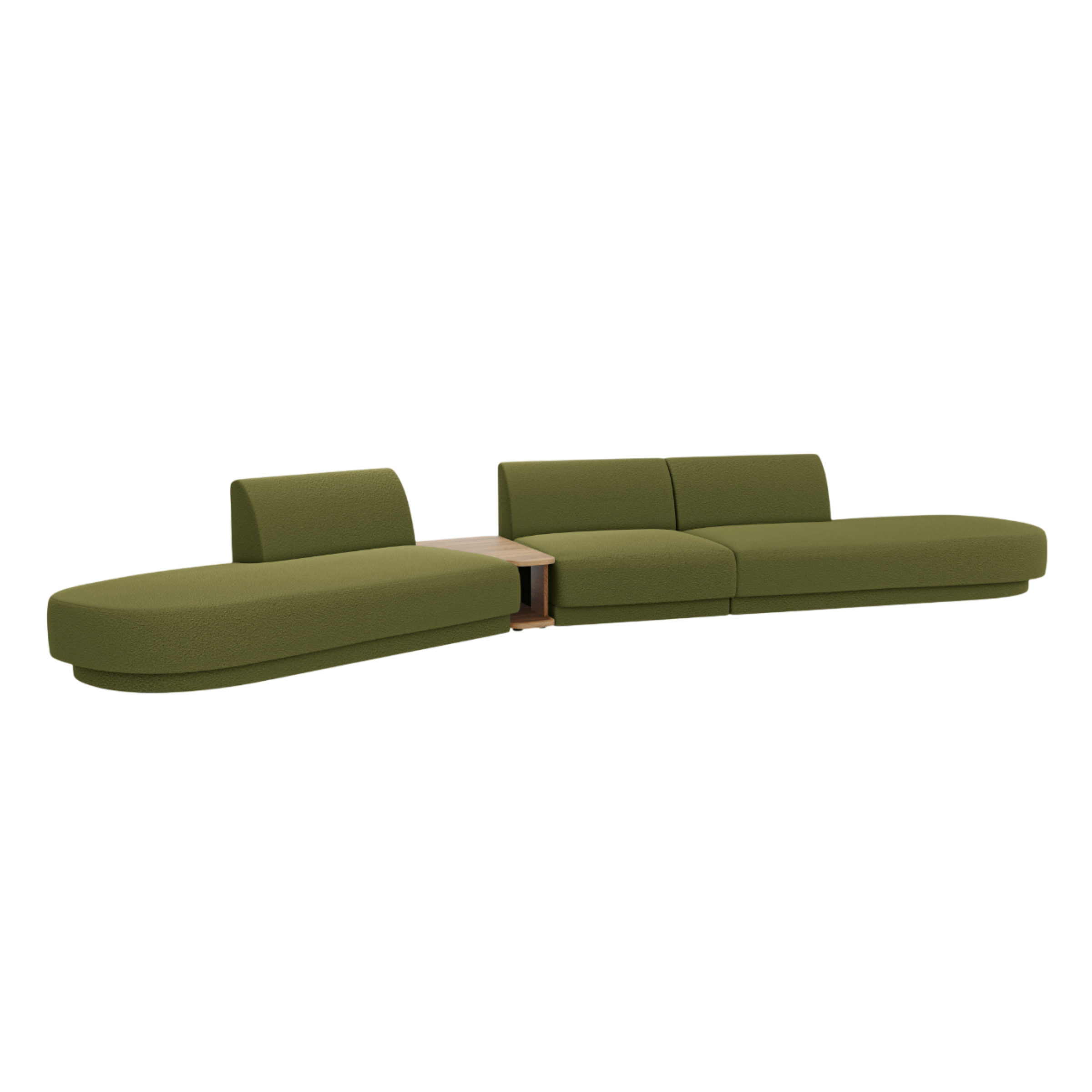 Modulares Sofa links mit Tisch für 5 Personen MILEY grün Boucle