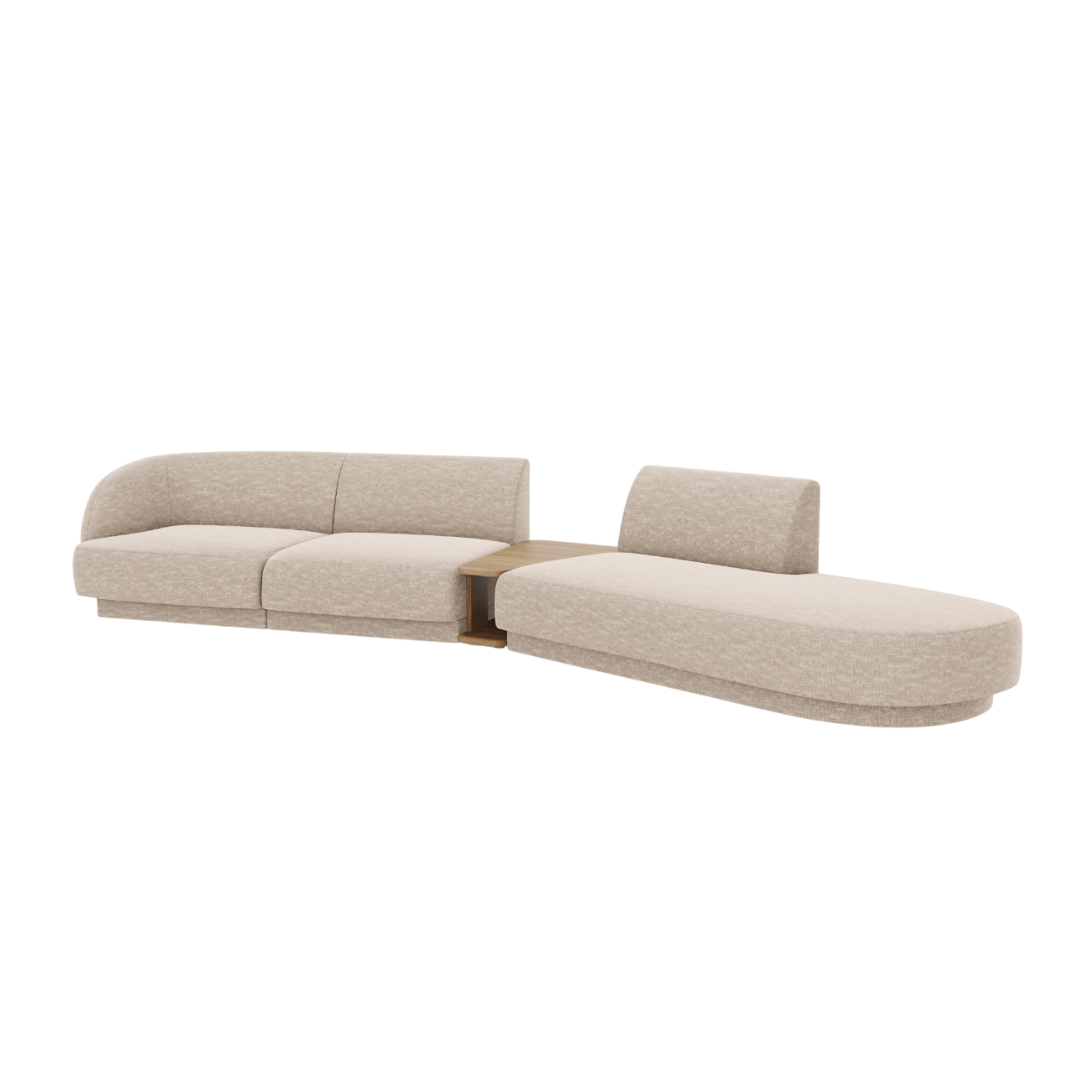Sofa modułowa prawostronna ze stolikiem 4-osobowa MILEY beżowy szenil jedwabisty