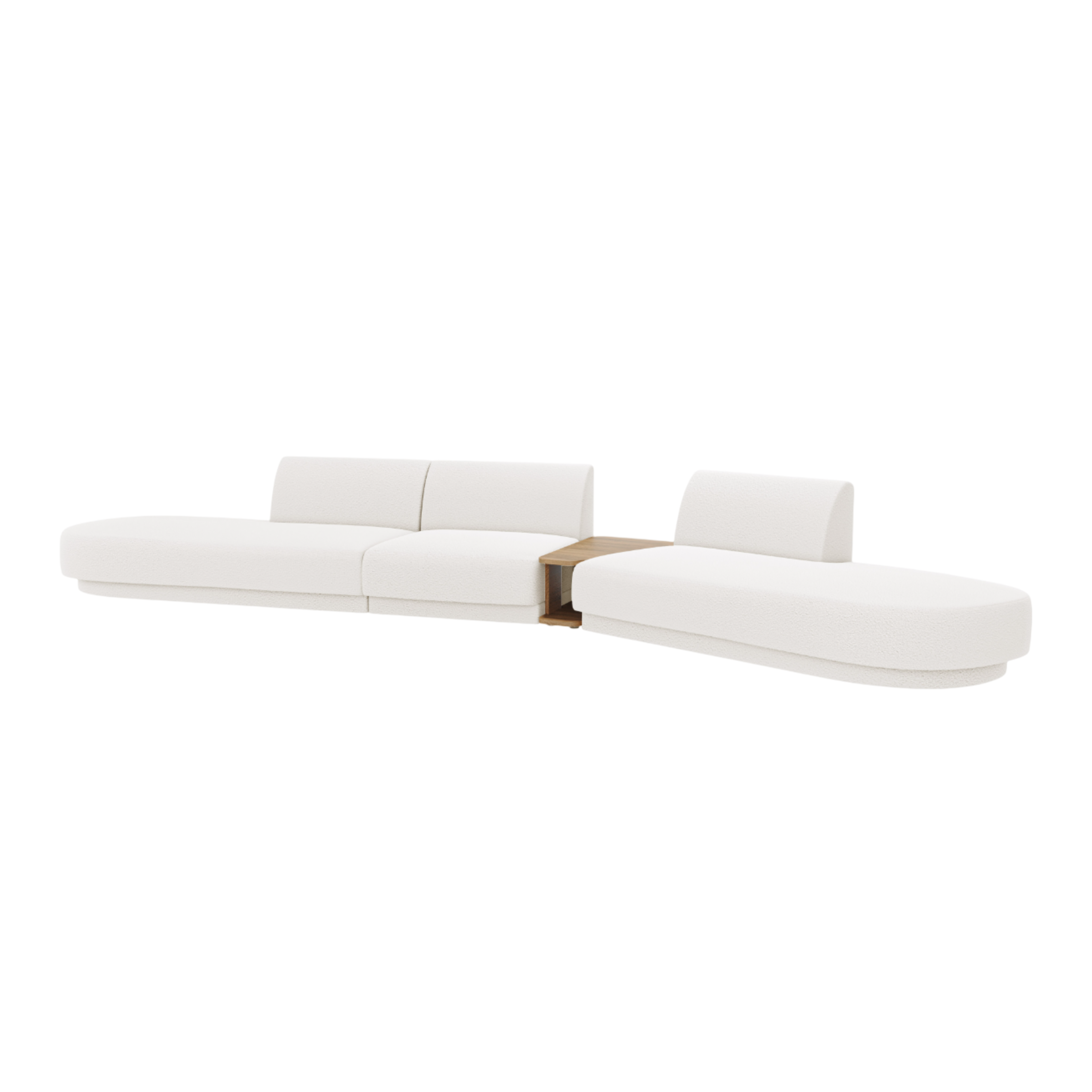 Modulares Sofa mit Tisch, 5-Sitzer MILEY, weißes Boucle, rechtsseitig