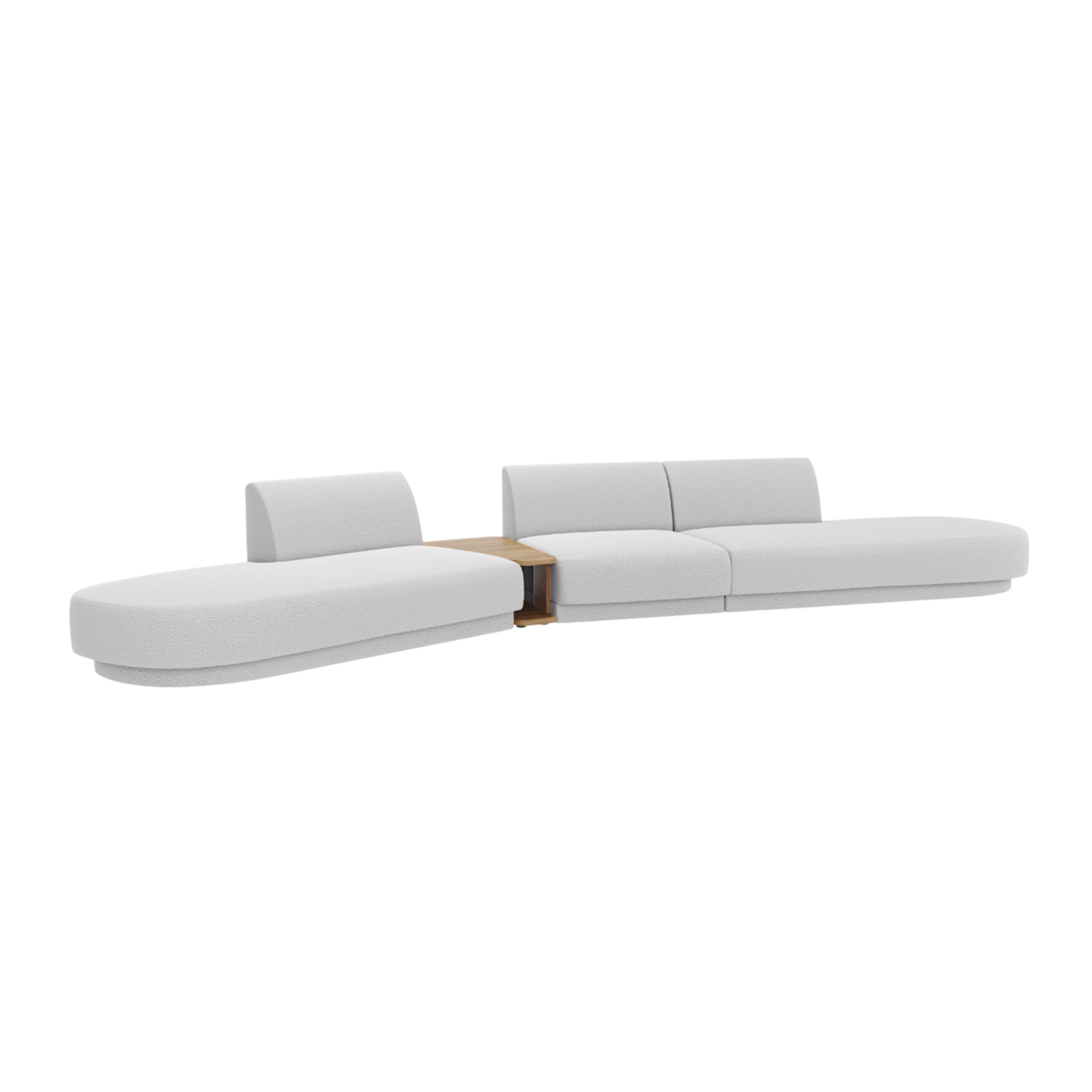 Modulares Sofa links mit Tisch für 5 Personen MILEY hellgrau Boucle