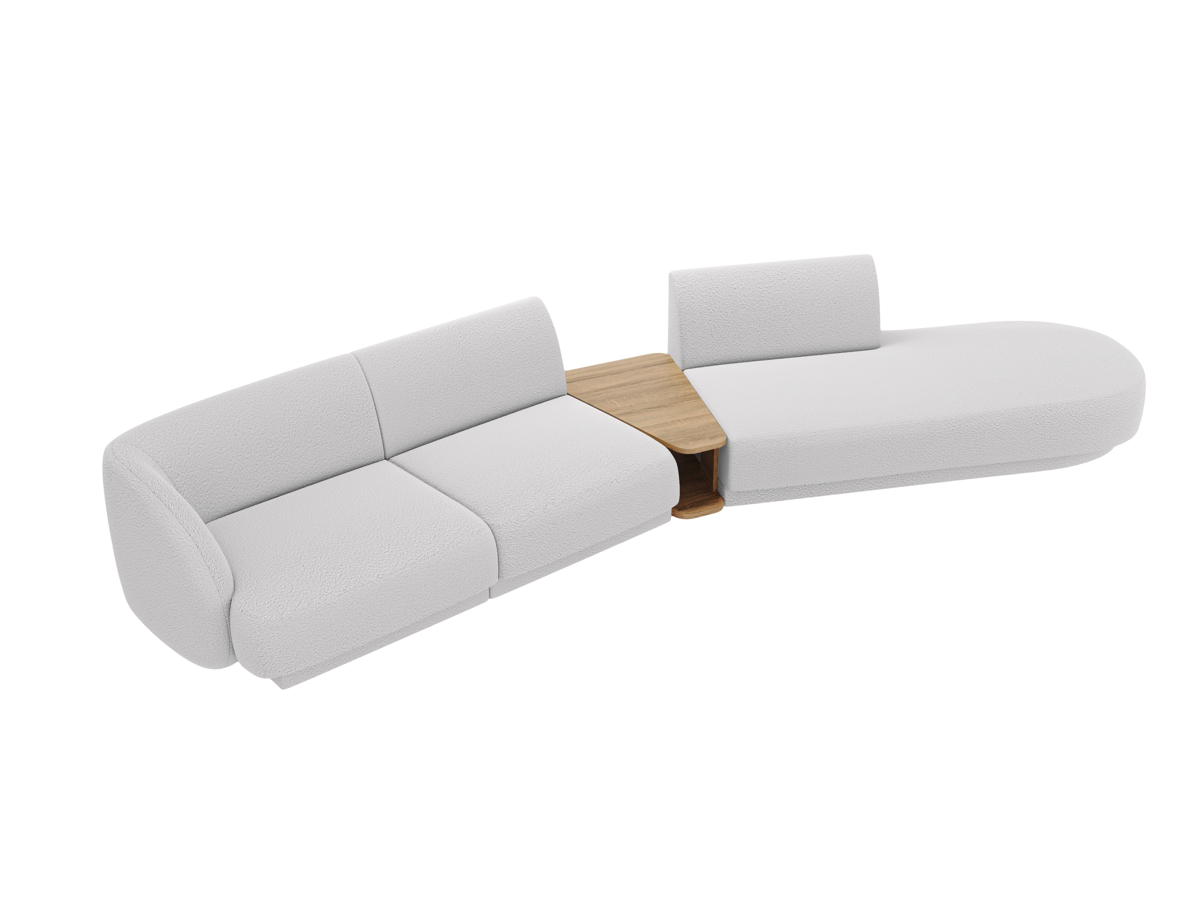Sofa modułowa prawostronna ze stolikiem 4-osobowa MILEY jasnoszary boucle