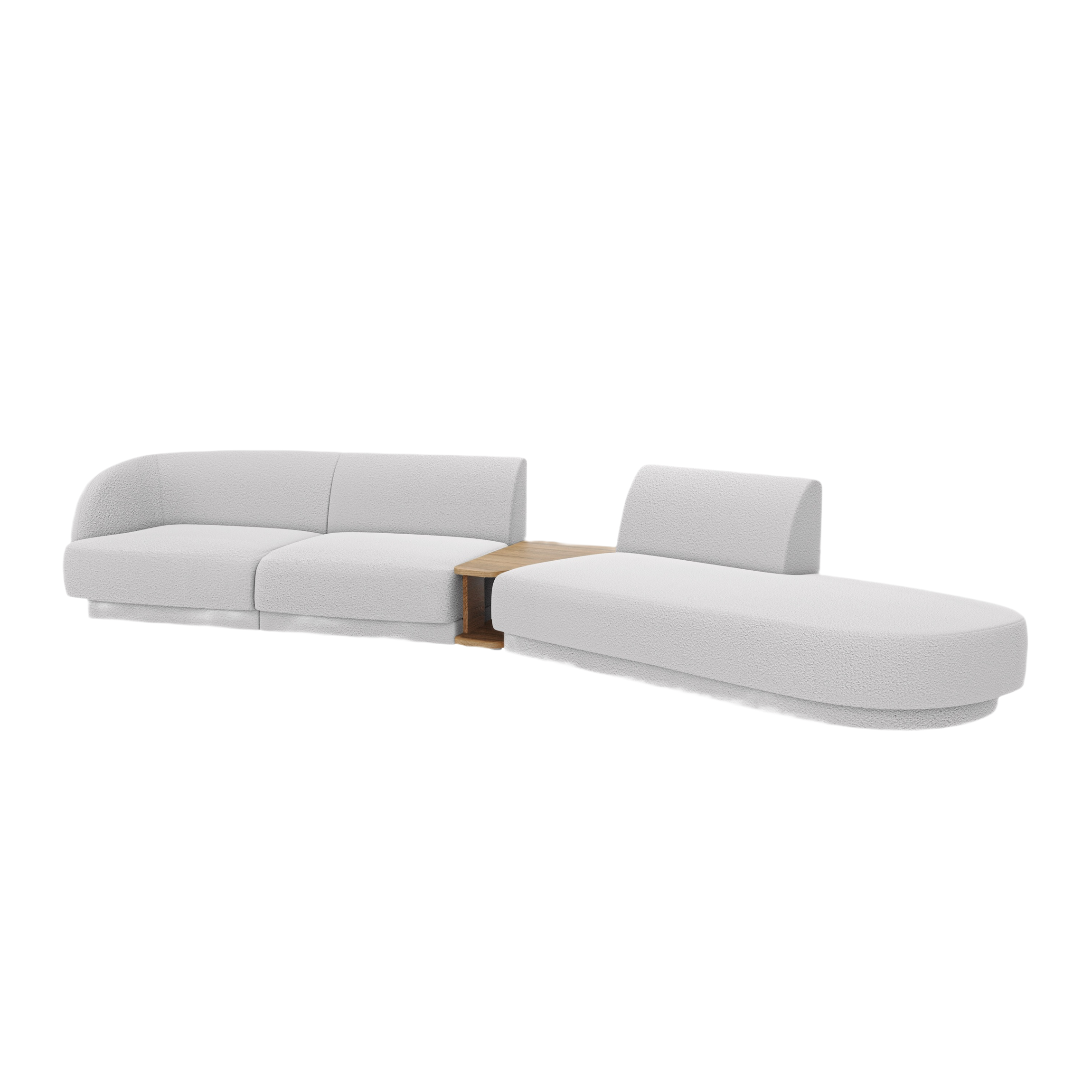 Sofa modułowa prawostronna ze stolikiem 4-osobowa MILEY jasnoszary boucle