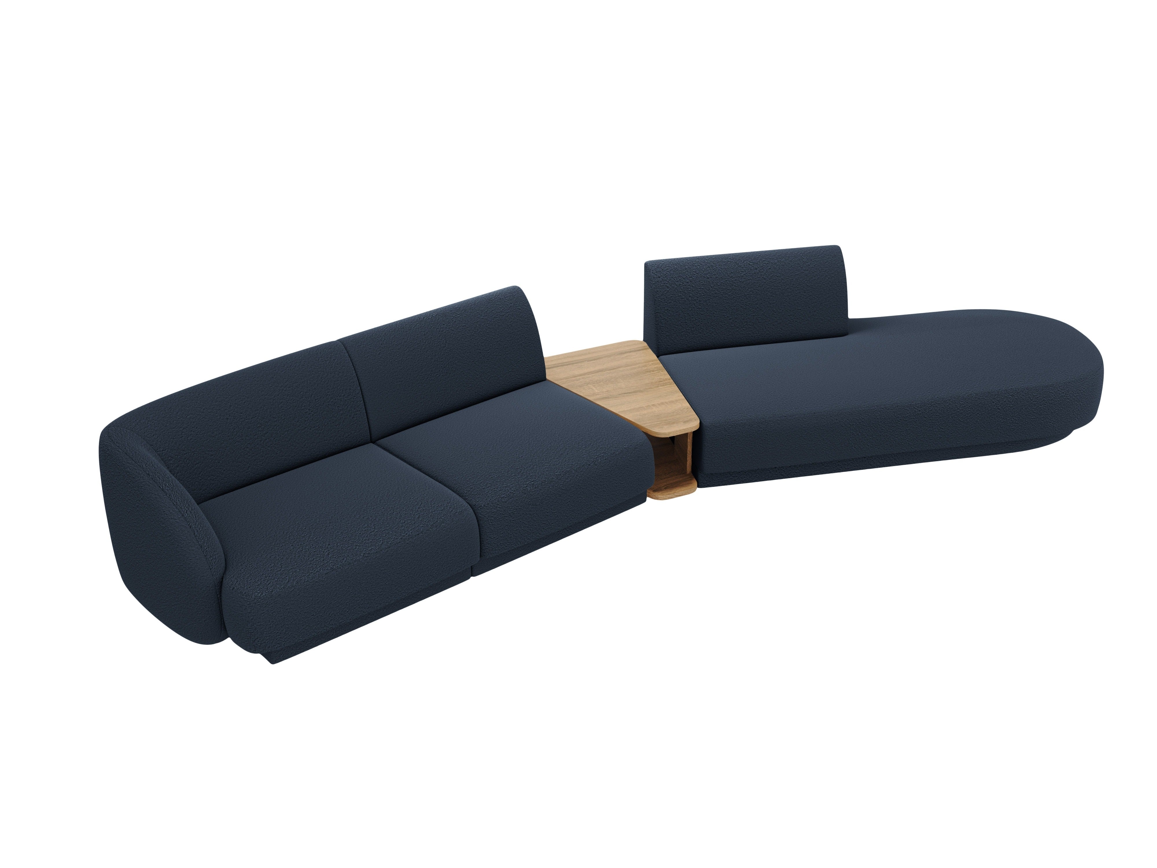 Modulares Sofa mit Tisch, 4-Sitzer, rechtsseitig, MILEY, dunkelblaues Boucle
