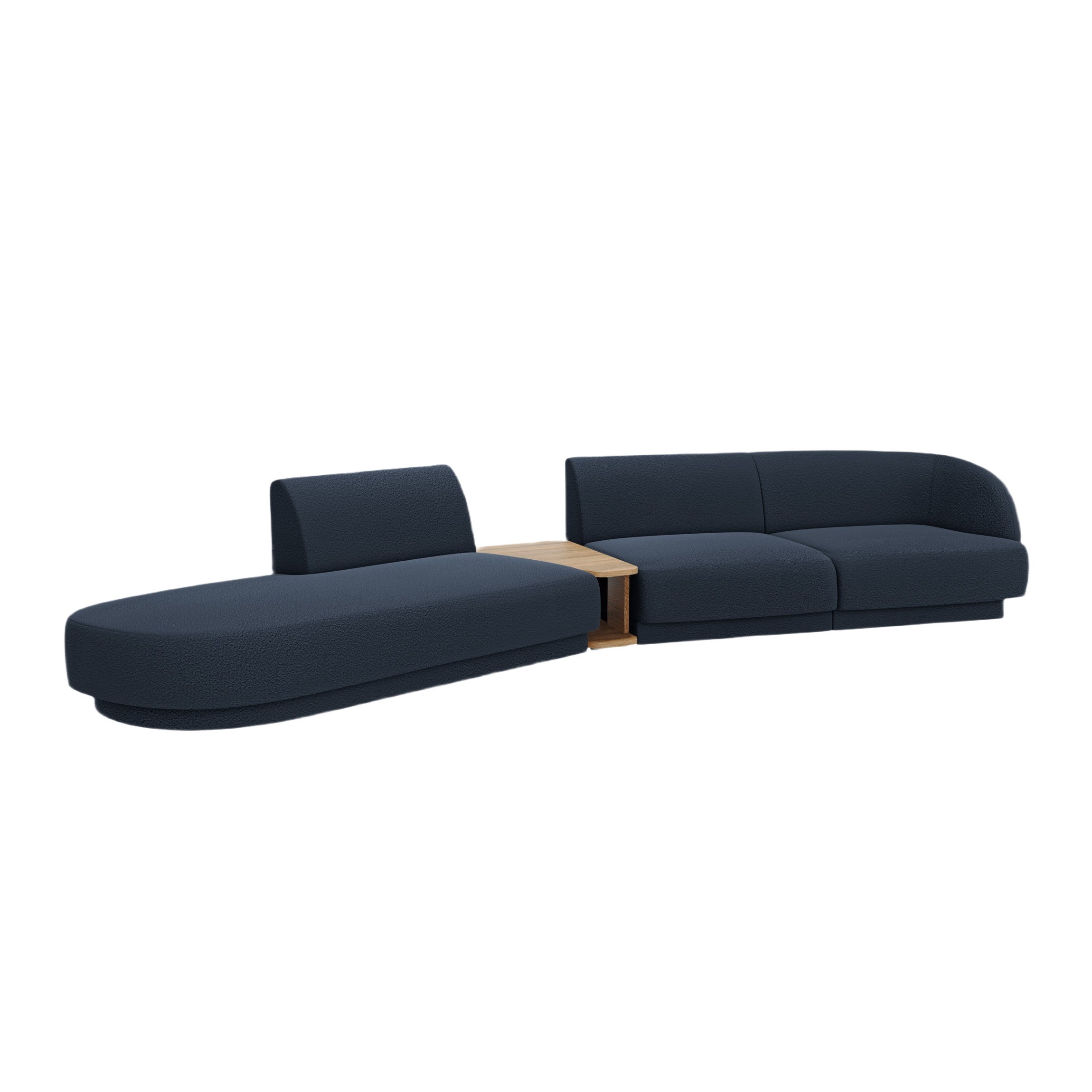 Sofa modułowa lewostronna ze stolikiem 4-osobowa MILEY ciemnoniebieski boucle