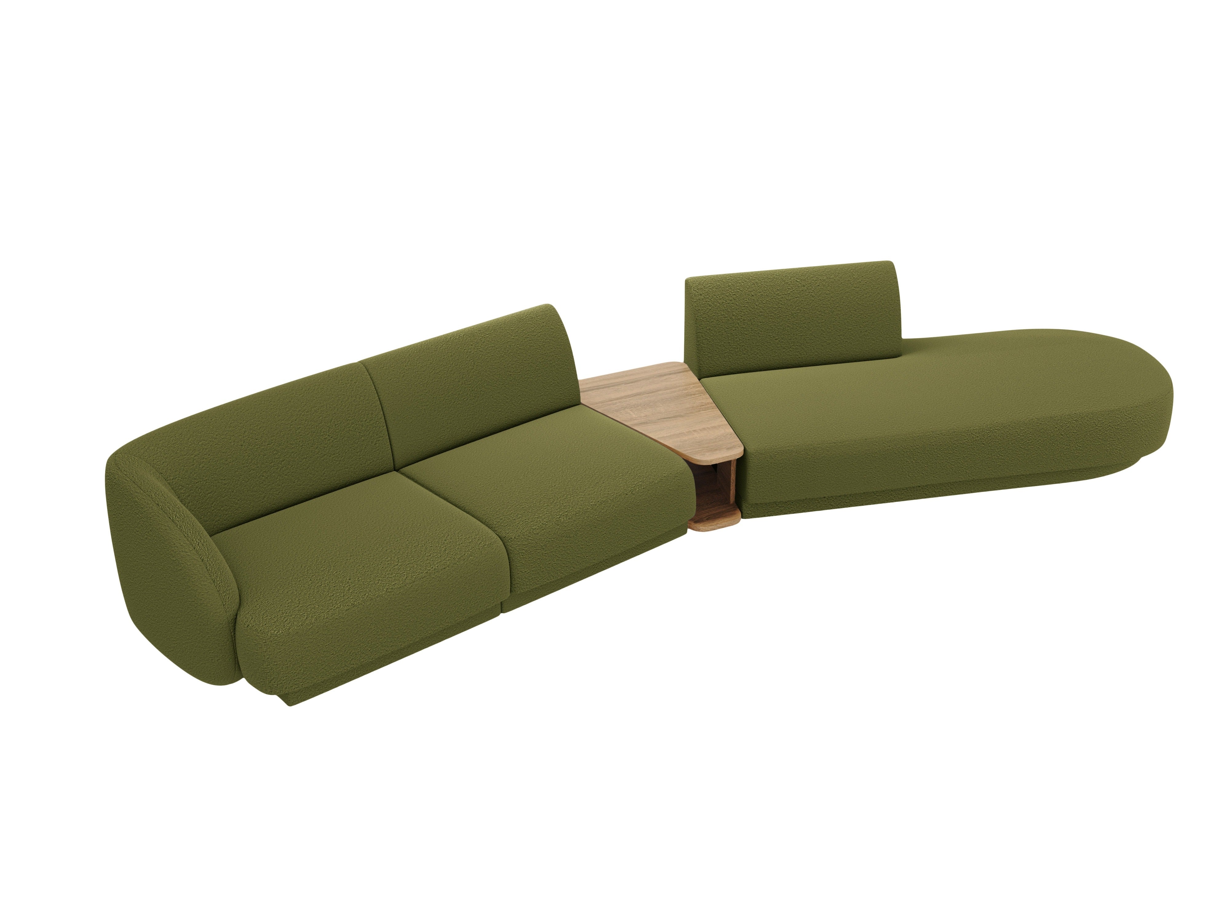 Sofa modułowa prawostronna ze stolikiem 4-osobowa MILEY zielony boucle