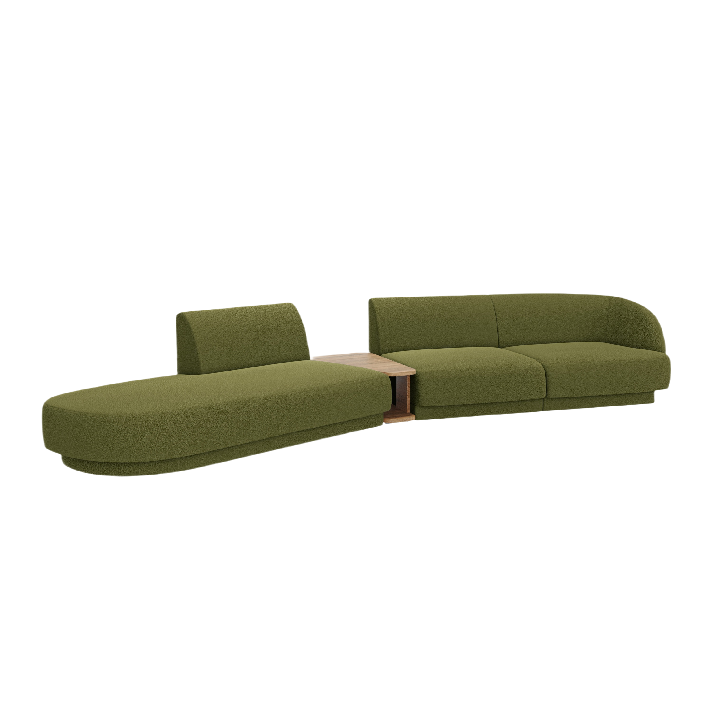 Sofa modułowa lewostronna ze stolikiem 4-osobowa MILEY zielony boucle
