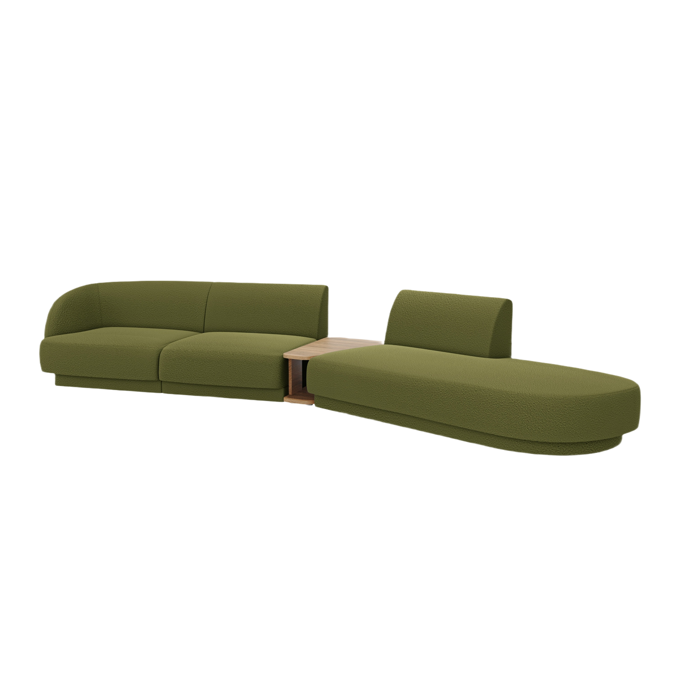 Right-facing modular sofa with table for 4 people MILEY green boucle