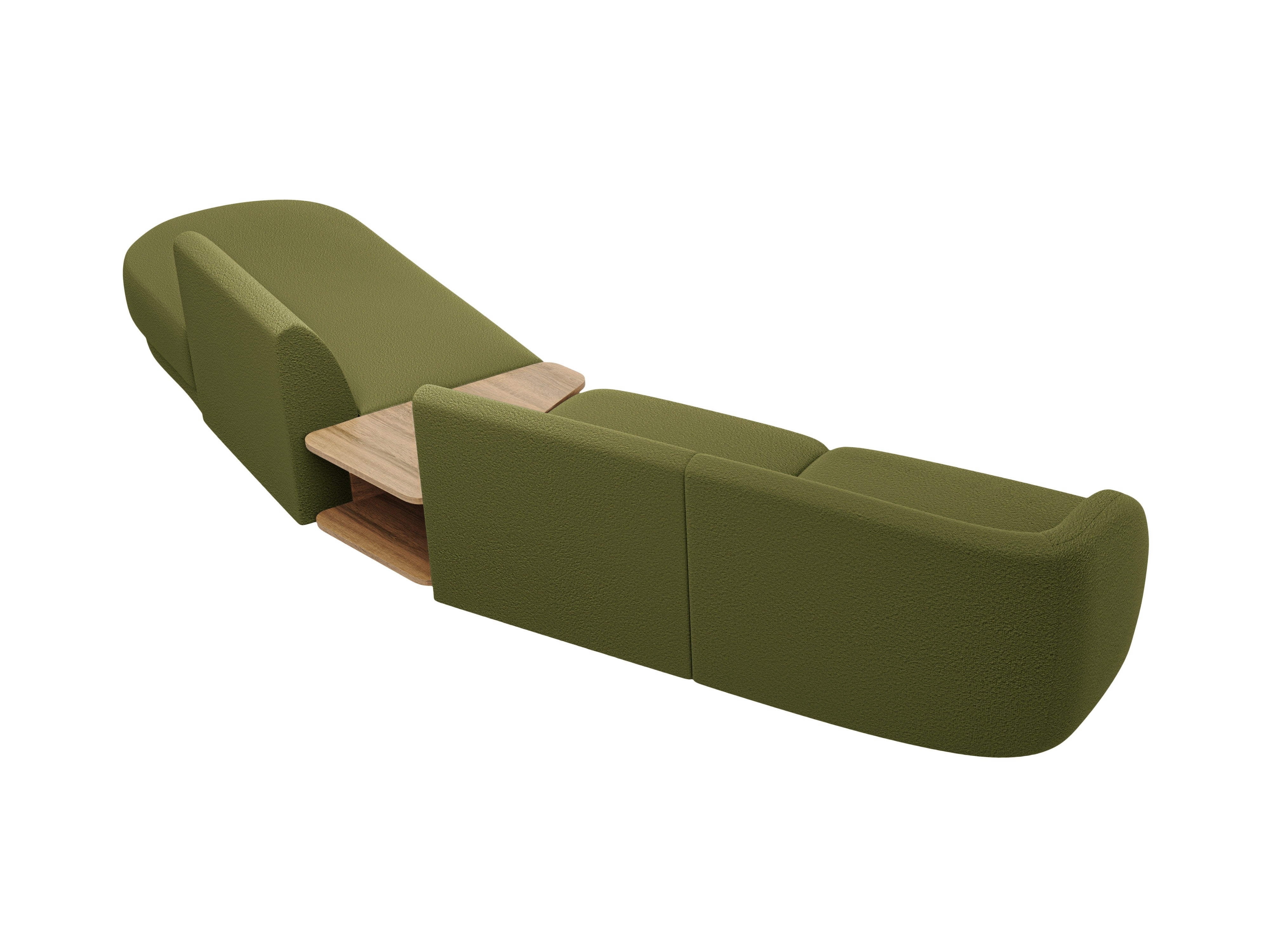 Right-facing modular sofa with table for 4 people MILEY green boucle