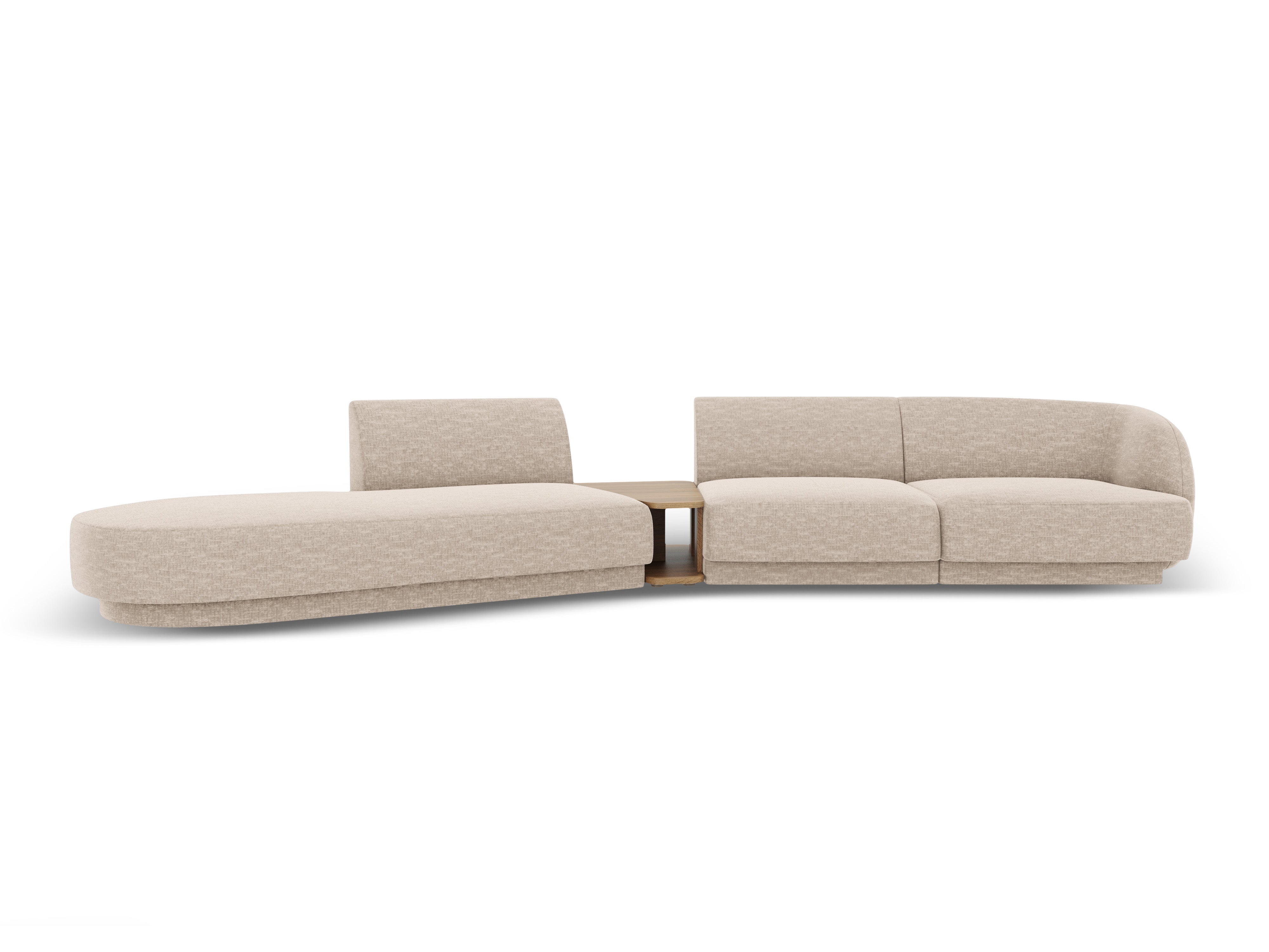 Sofa modułowa lewostronna ze stolikiem 4-osobowa MILEY beżowy szenil jedwabisty