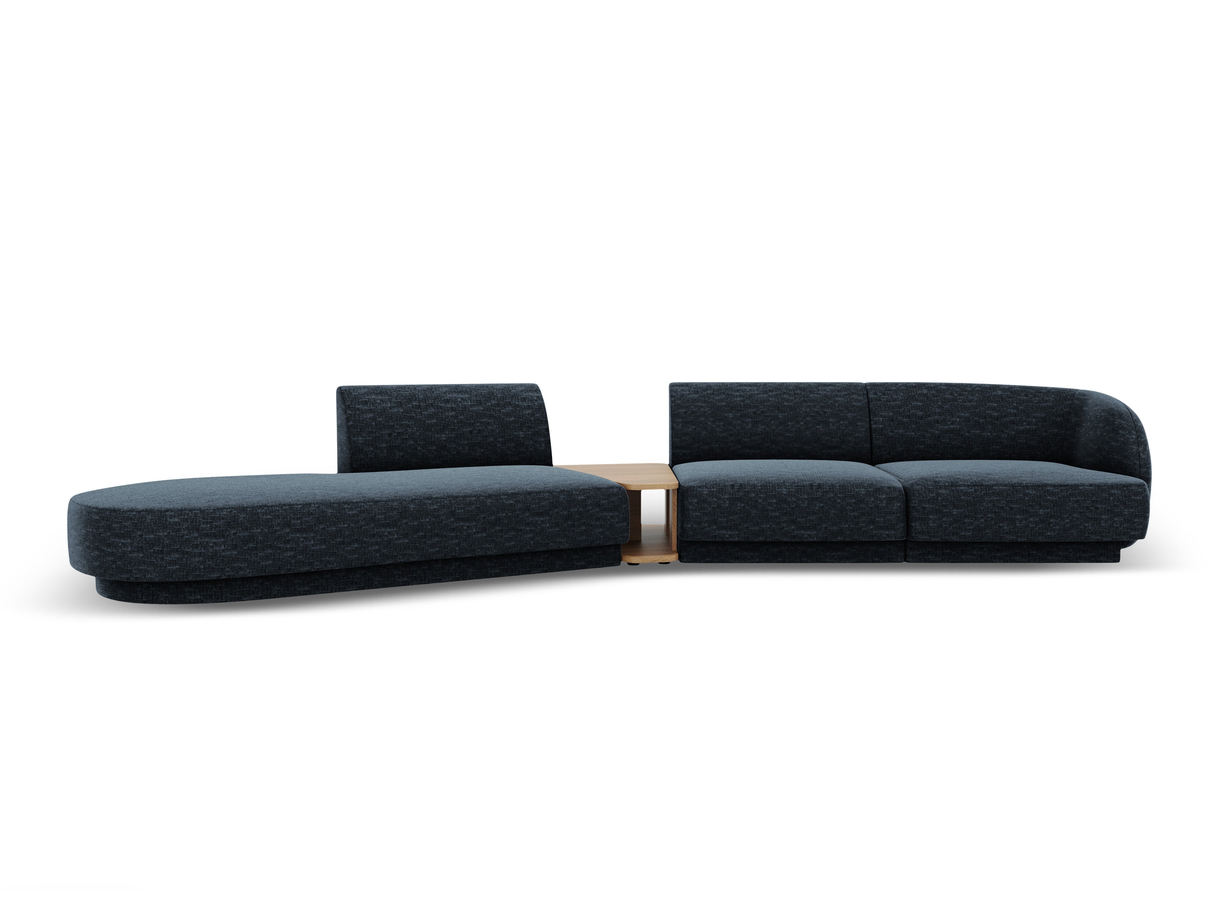 Sofa modułowa lewostronna ze stolikiem 4-osobowa MILEY granat królewski szenil jedwabisty