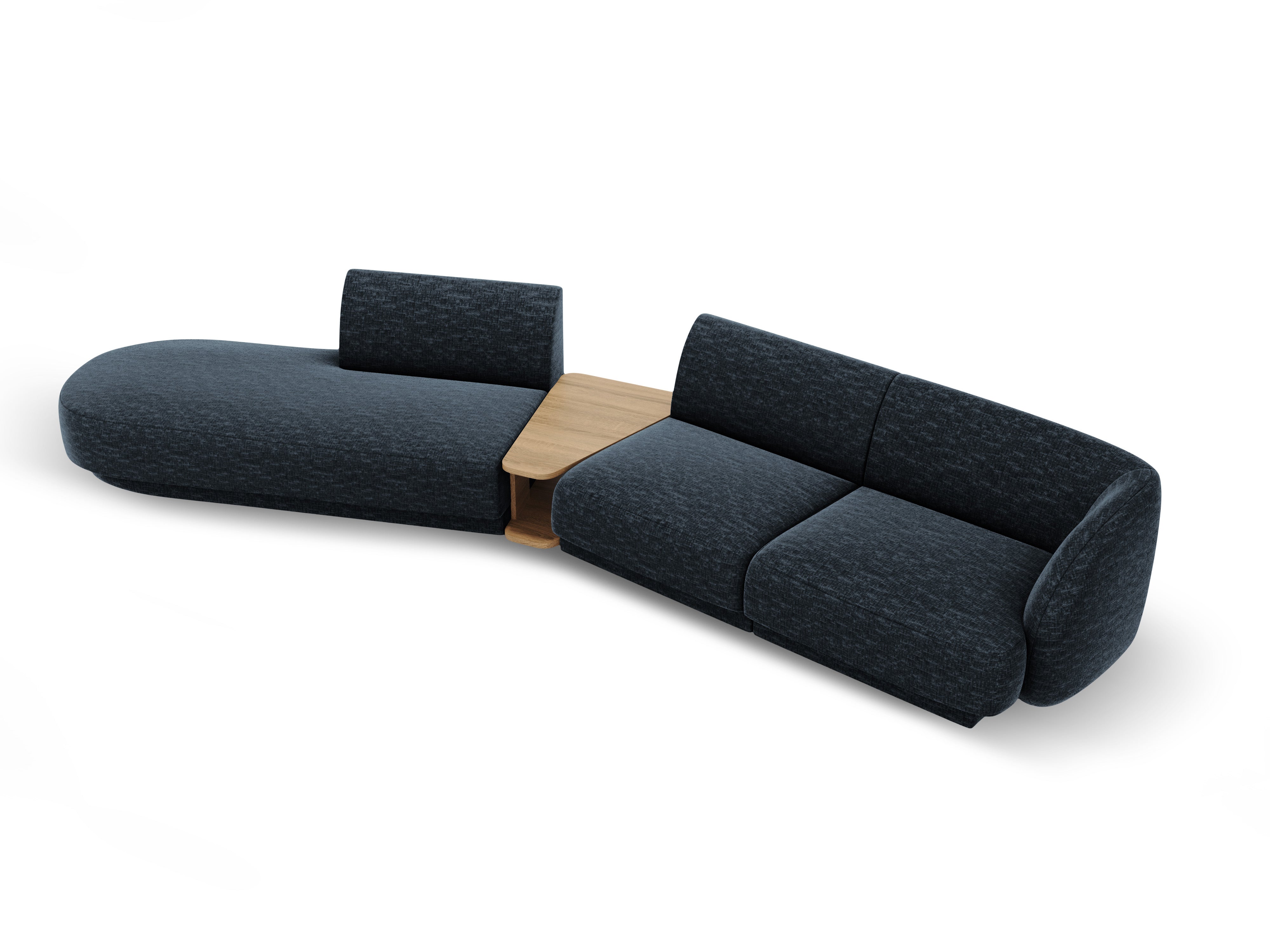 Sofa modułowa lewostronna ze stolikiem 4-osobowa MILEY granat królewski szenil jedwabisty