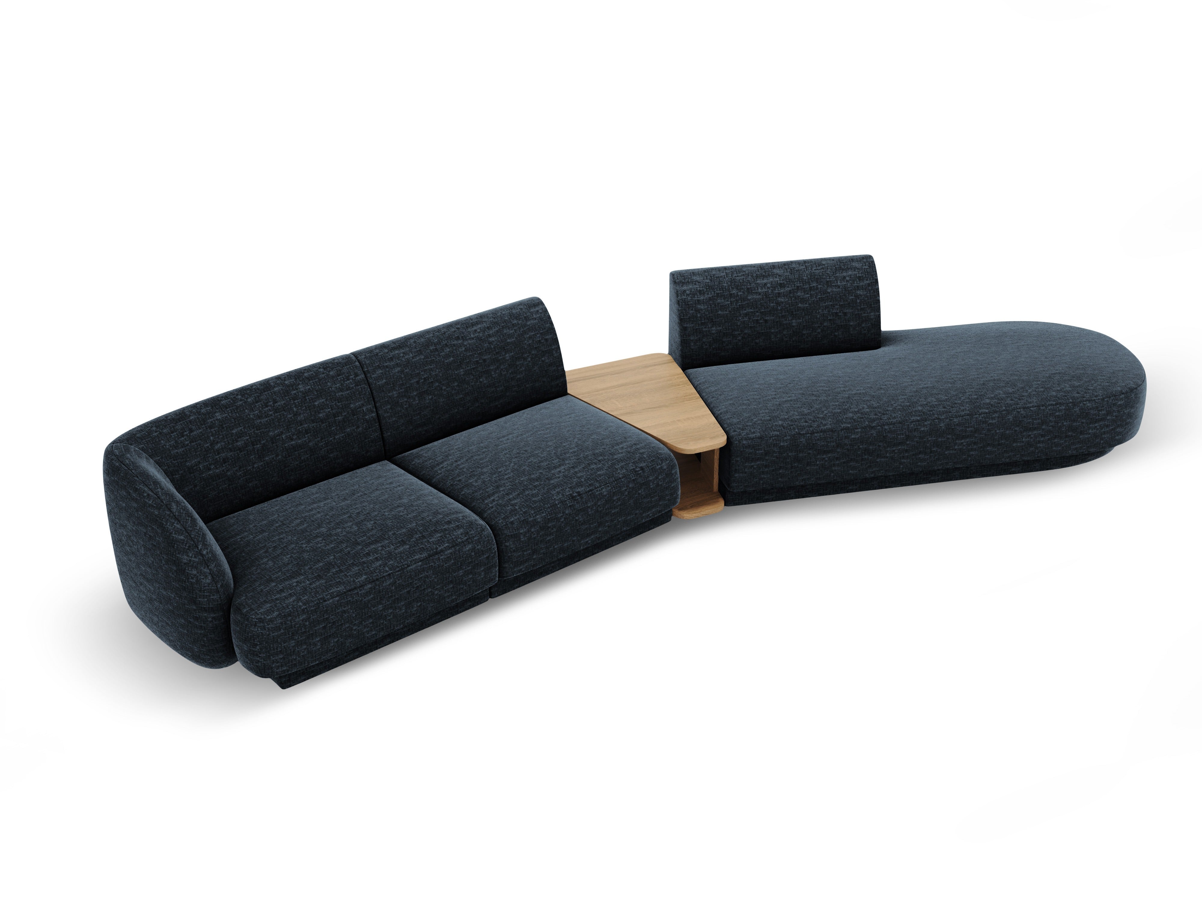 Sofa modułowa prawostronna ze stolikiem 4-osobowa MILEY granat królewski szenil jedwabisty