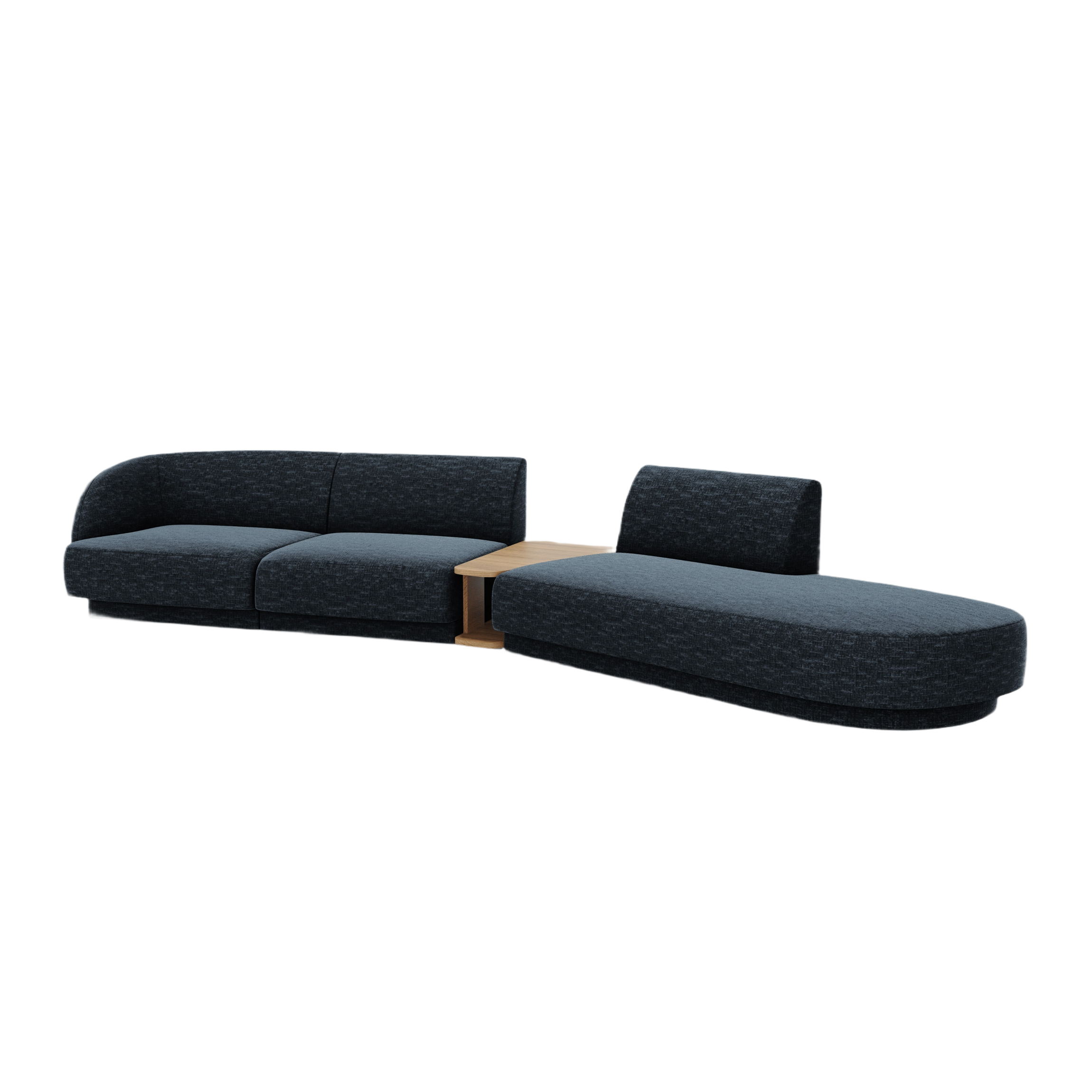 Sofa modułowa prawostronna ze stolikiem 4-osobowa MILEY granat królewski szenil jedwabisty