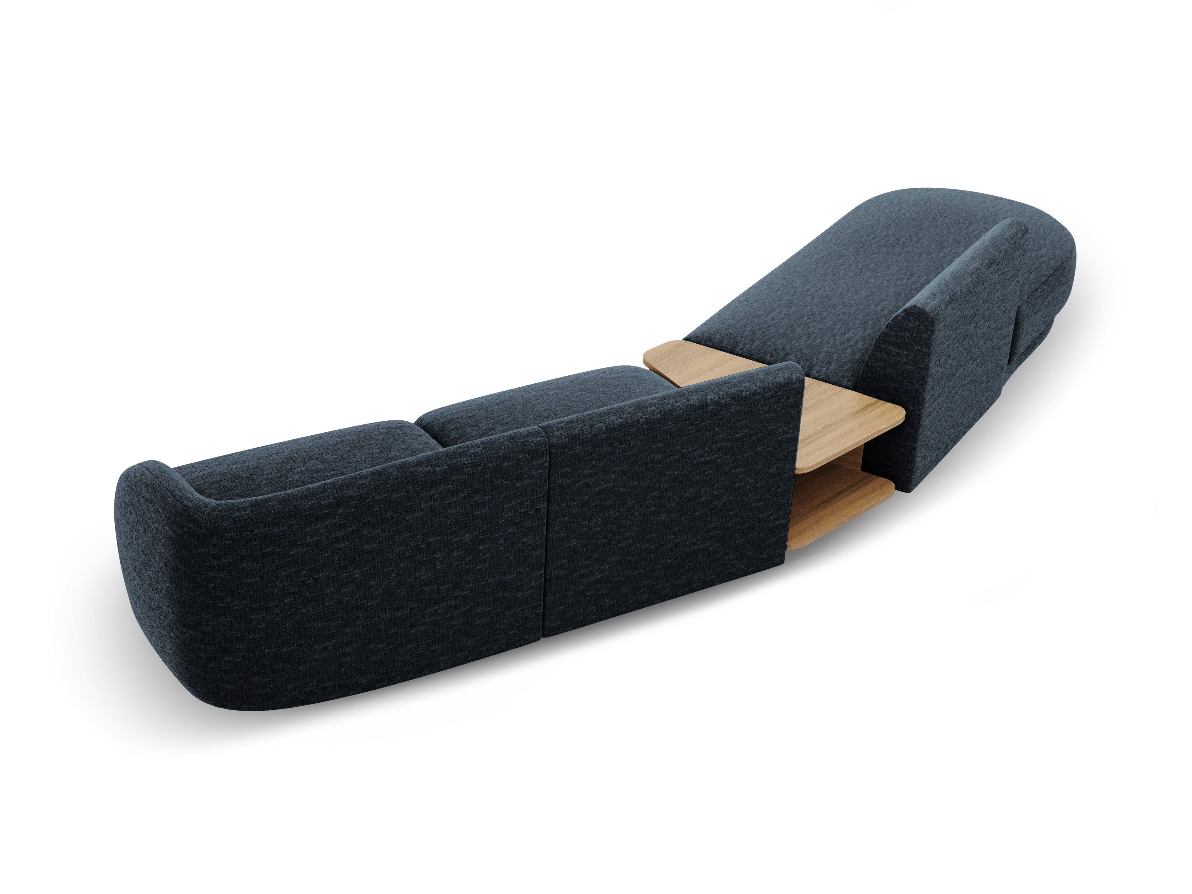 Sofa modułowa lewostronna ze stolikiem 4-osobowa MILEY granat królewski szenil jedwabisty