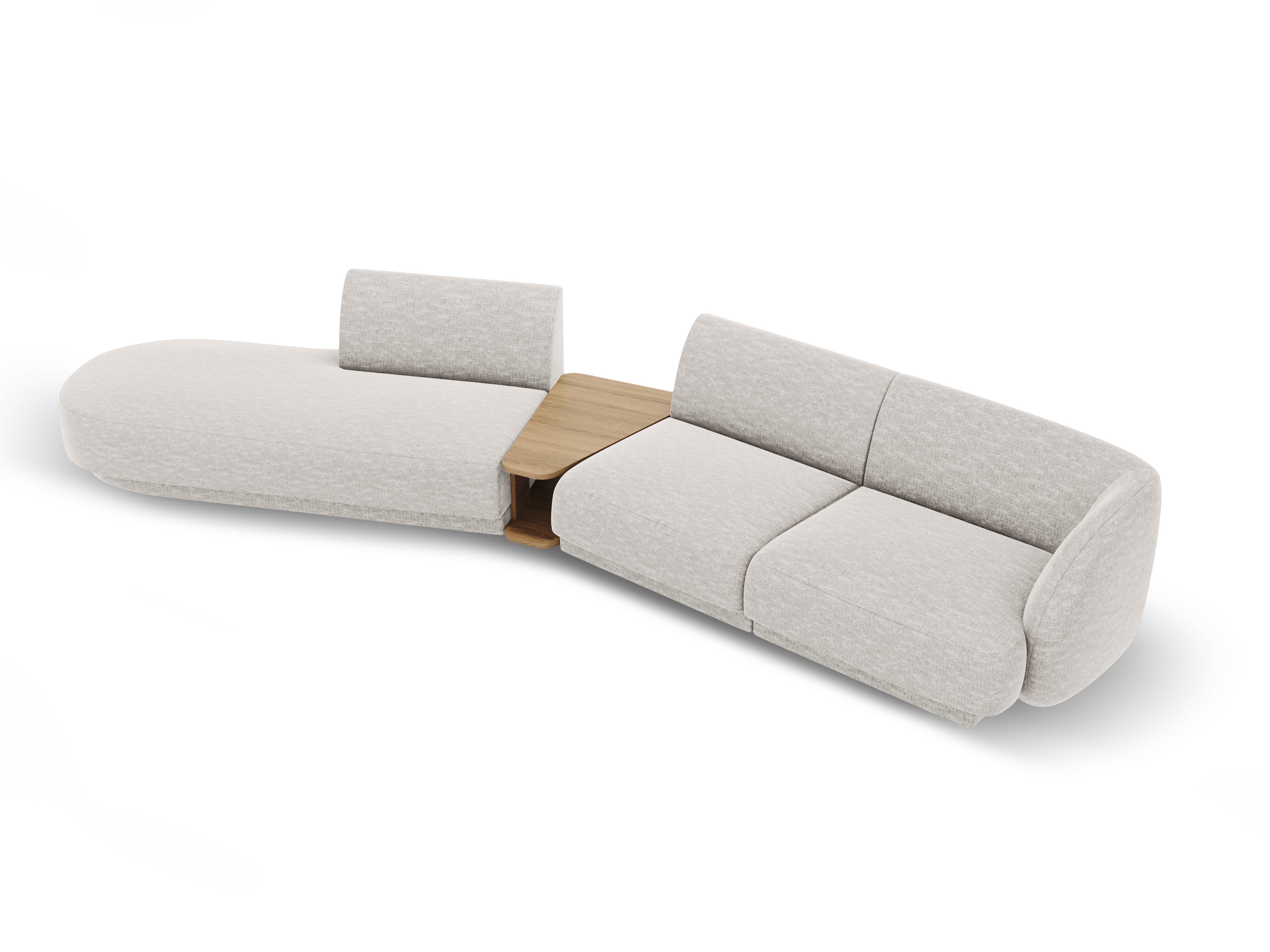 Sofa modułowa lewostronna ze stolikiem 4-osobowa MILEY jasnoszary szenil jedwabisty