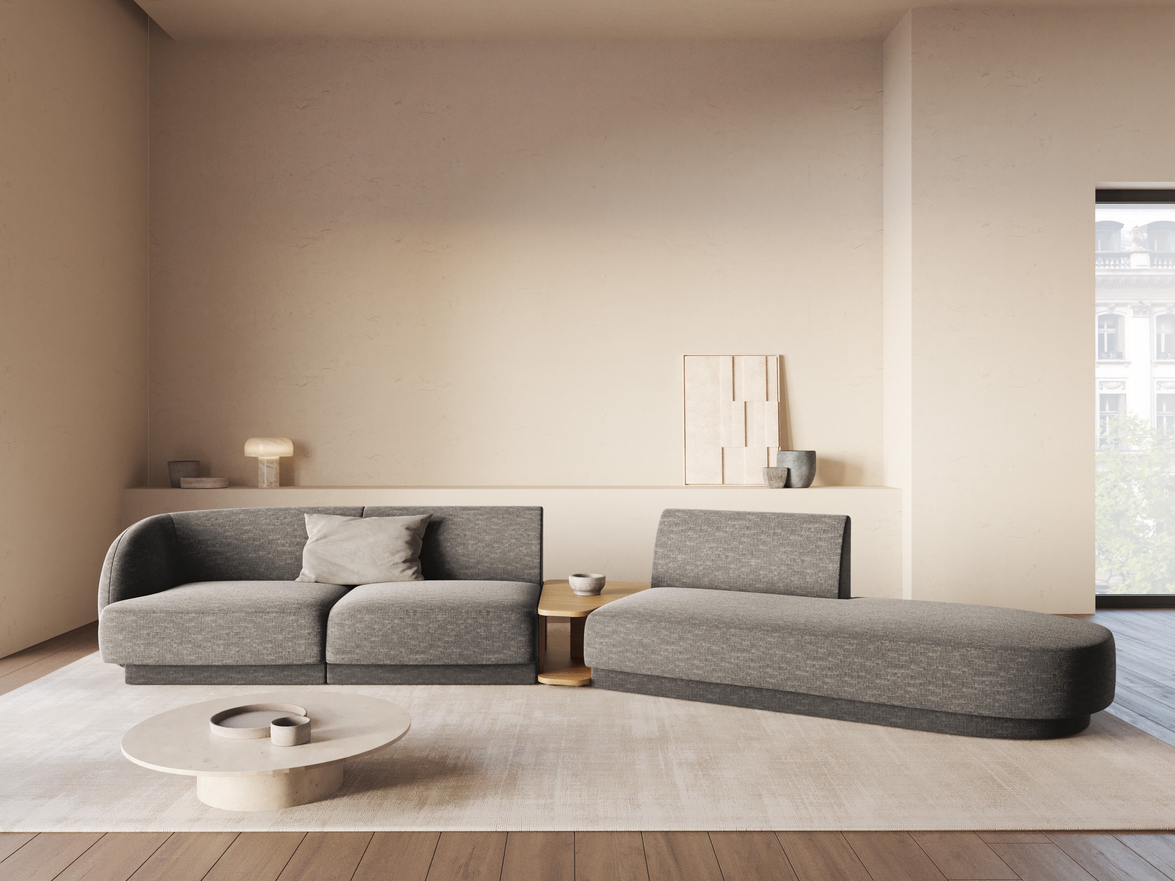 Sofa modułowa prawostronna ze stolikiem 4-osobowa MILEY szary szenil jedwabisty