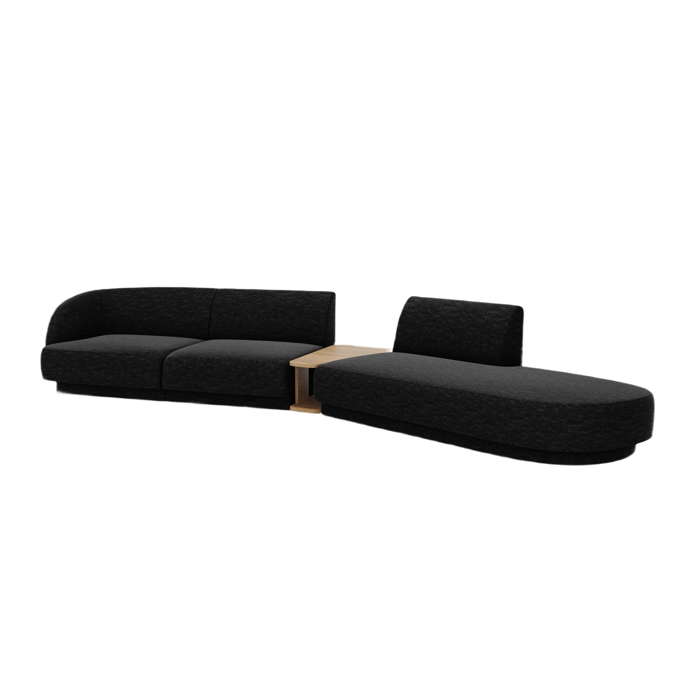 Sofa modułowa prawostronna ze stolikiem 4-osobowa MILEY czarny szenil jedwabisty