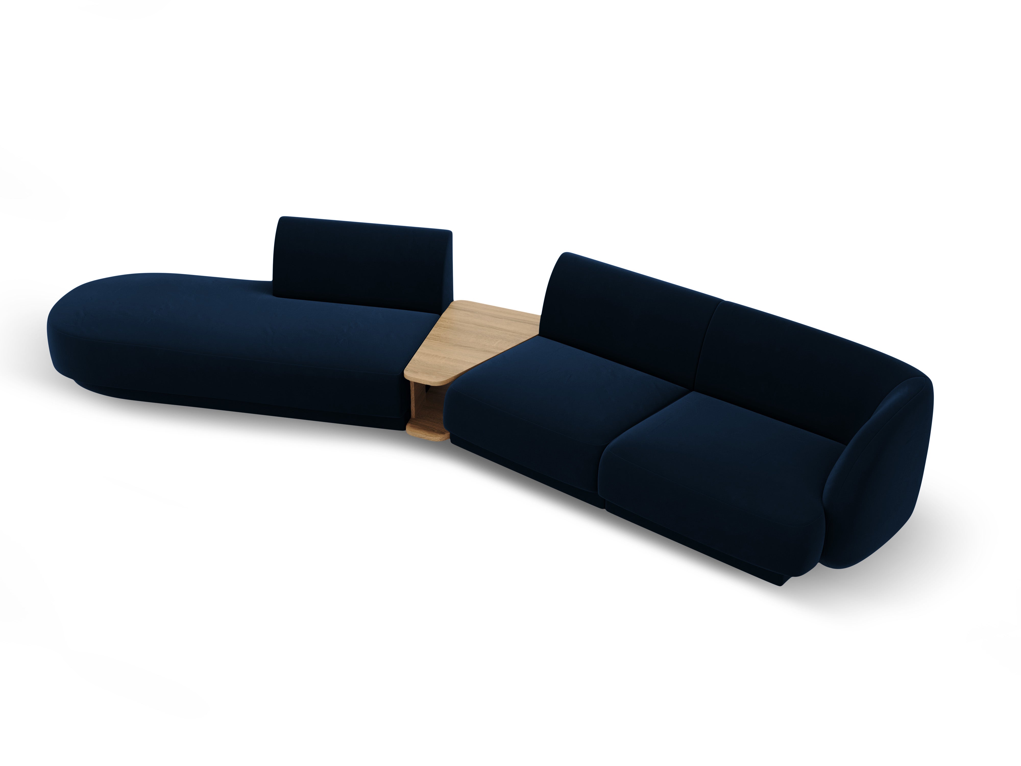Sofa modułowa lewostronna ze stolikiem 4-osobowa aksamitna MILEY granat królewski