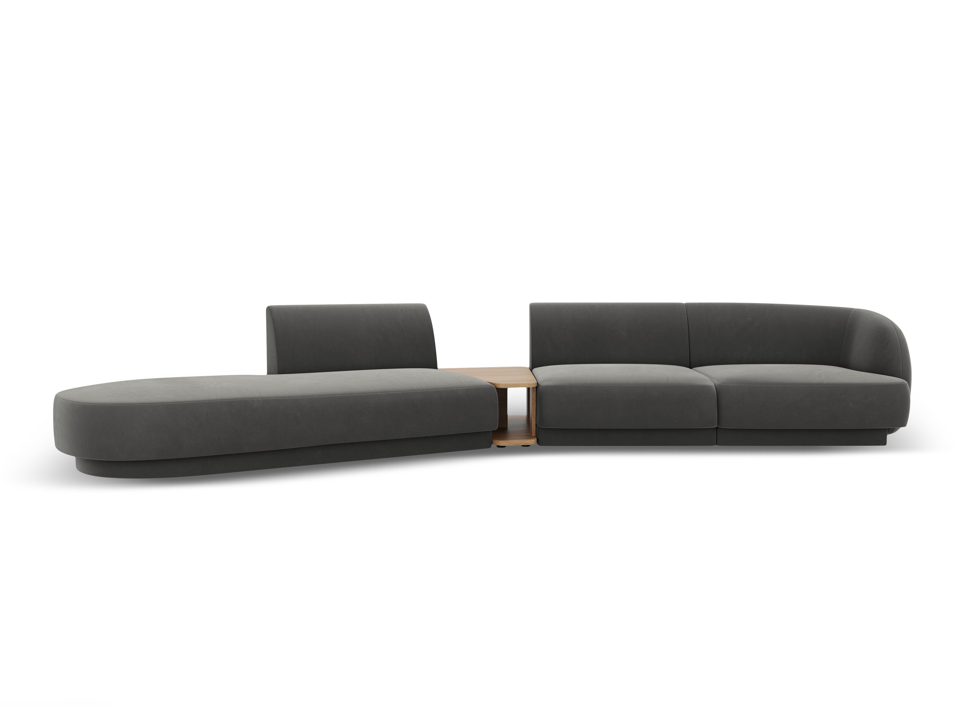 Sofa modułowa lewostronna ze stolikiem 4-osobowa aksamitna MILEY jasnoszary