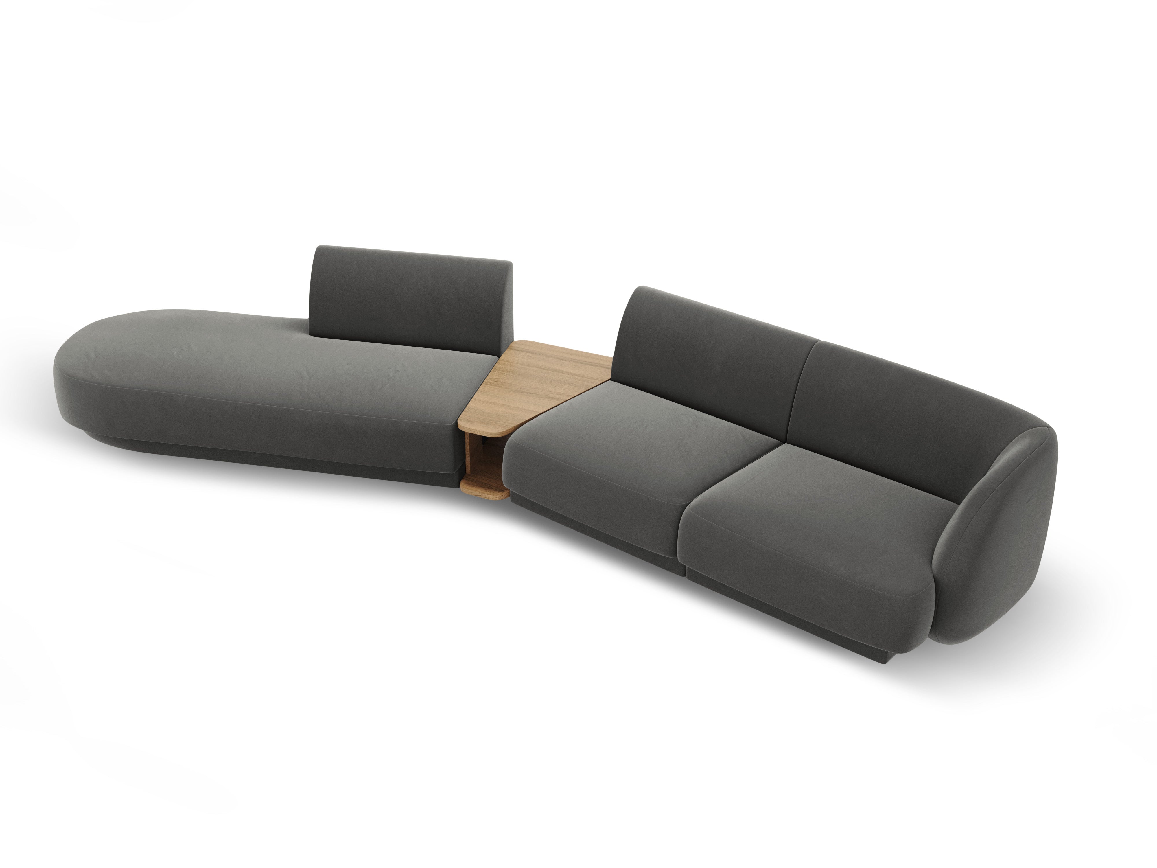 Sofa modułowa lewostronna ze stolikiem 4-osobowa aksamitna MILEY jasnoszary