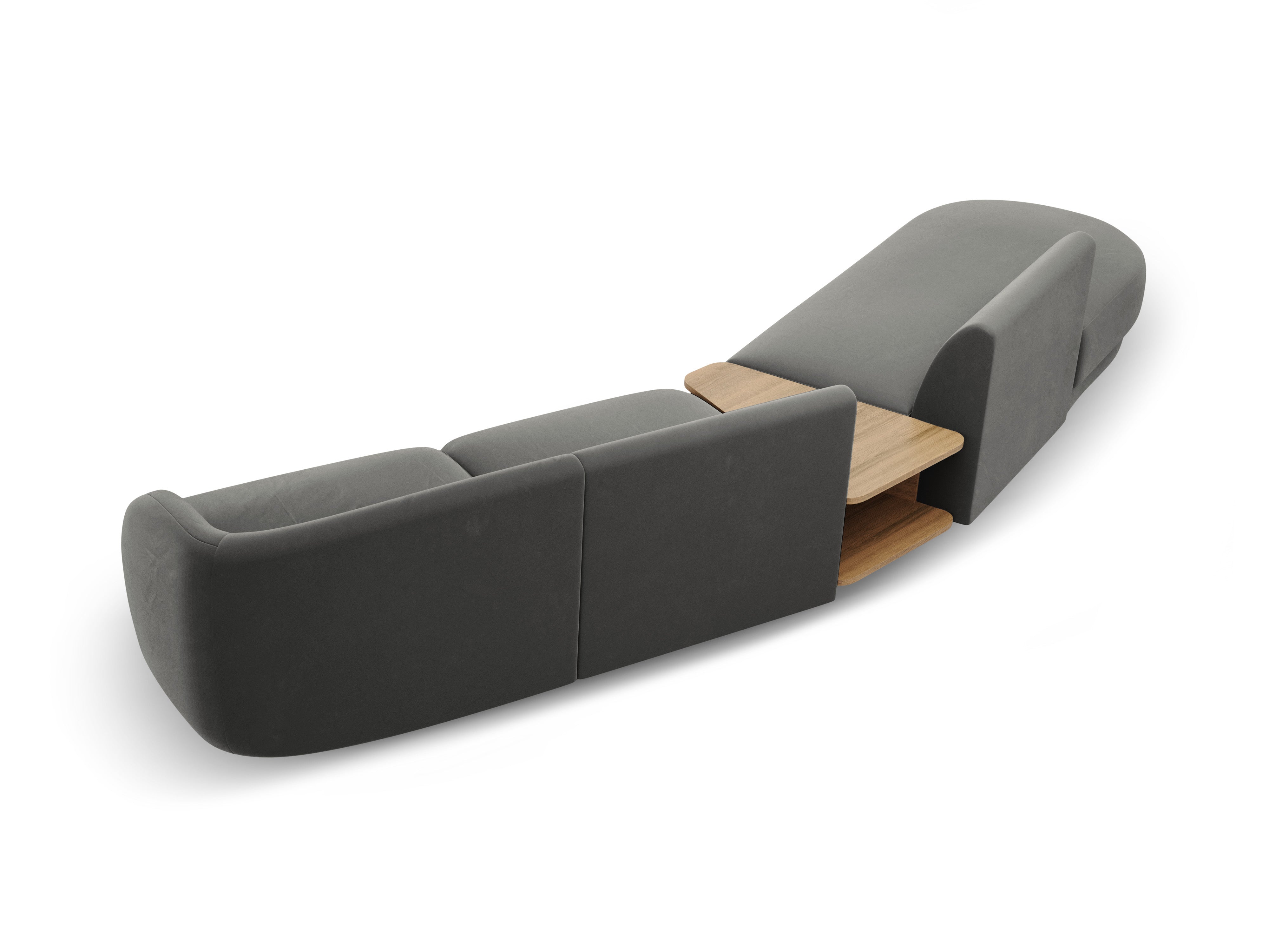 Sofa modułowa lewostronna ze stolikiem 4-osobowa aksamitna MILEY jasnoszary