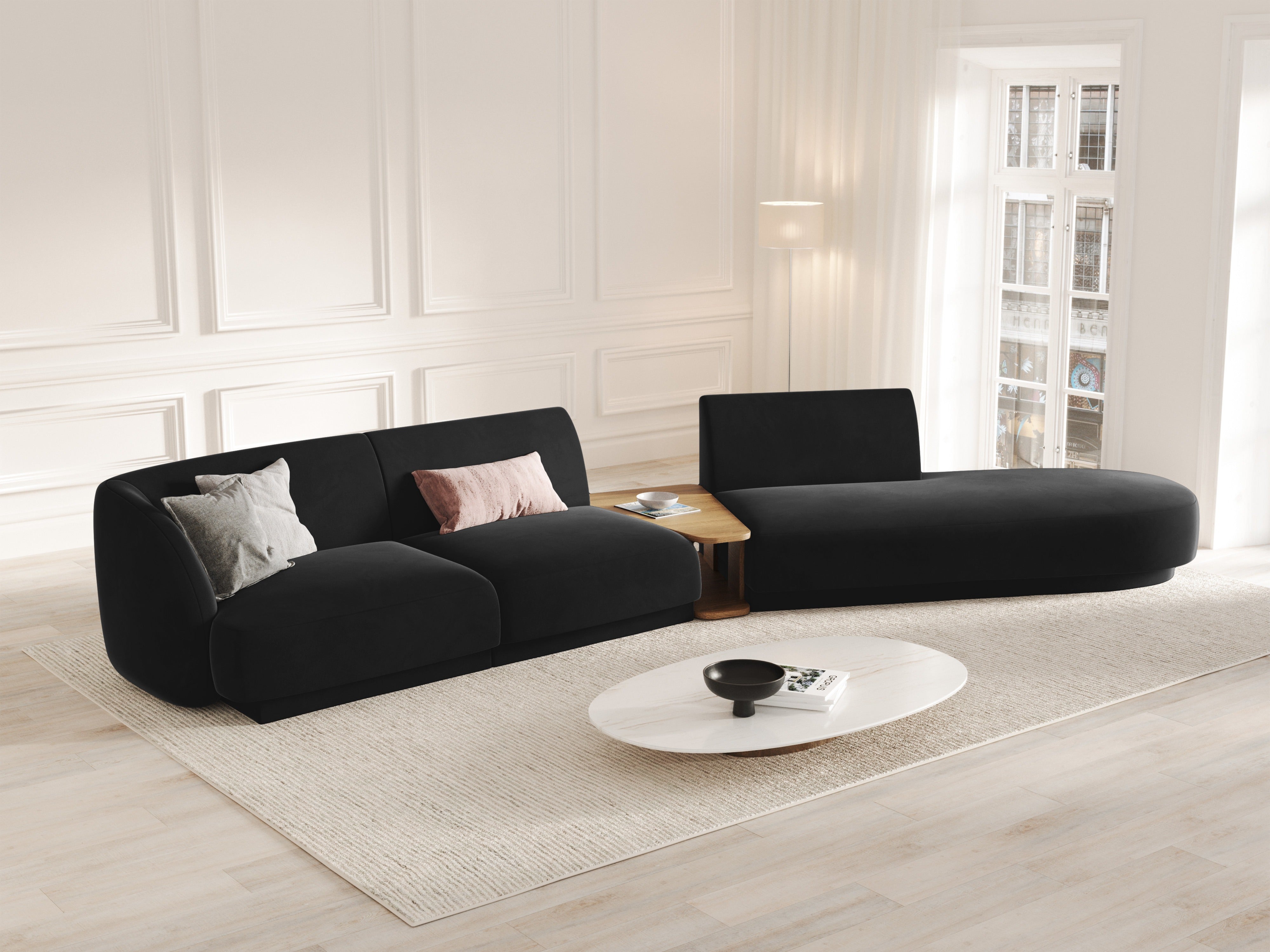 Sofa modułowa prawostronna ze stolikiem 4-osobowa aksamitna MILEY czarny