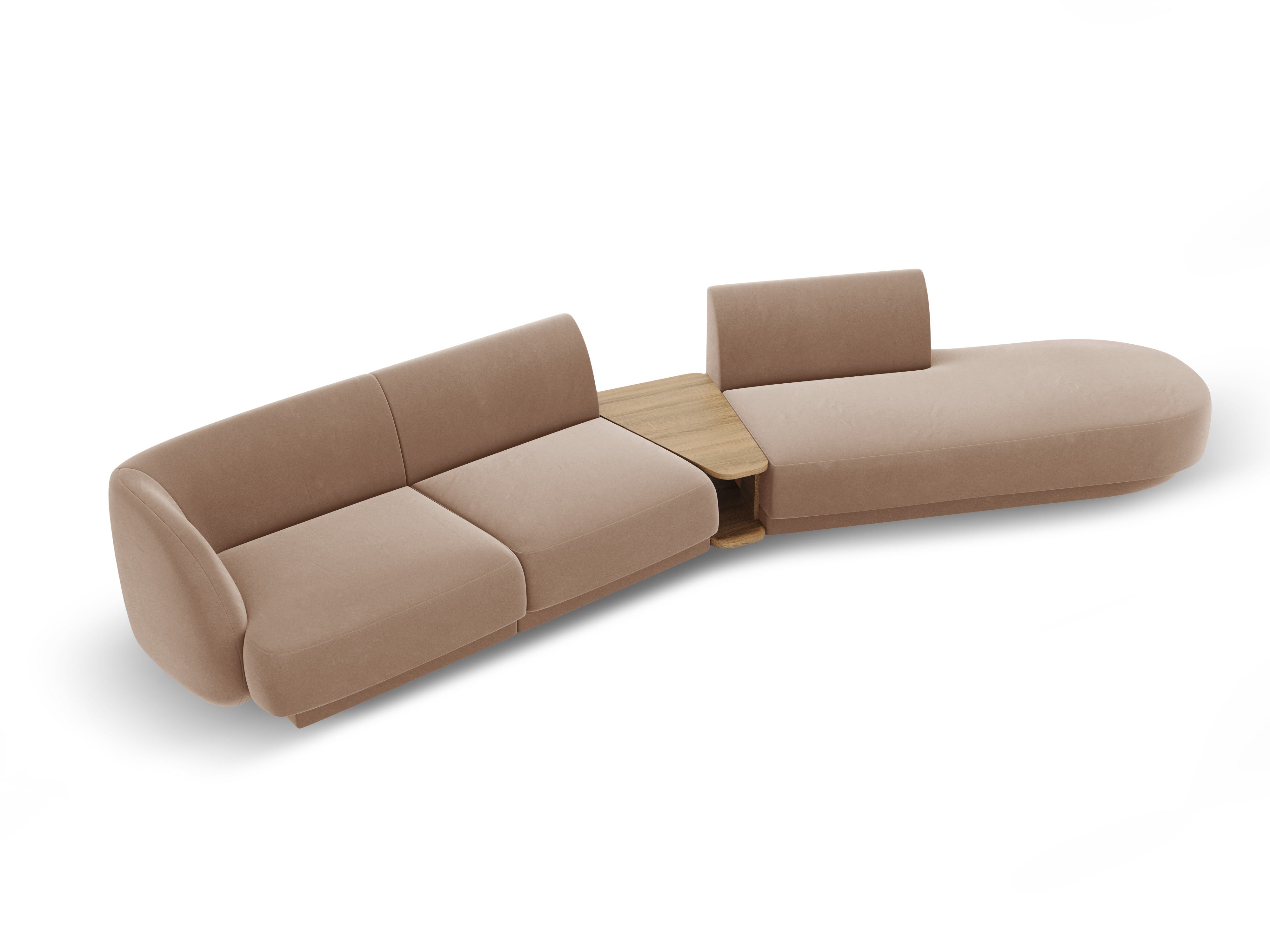 Sofa modułowa prawostronna ze stolikiem 4-osobowa aksamitna MILEY cappuccino
