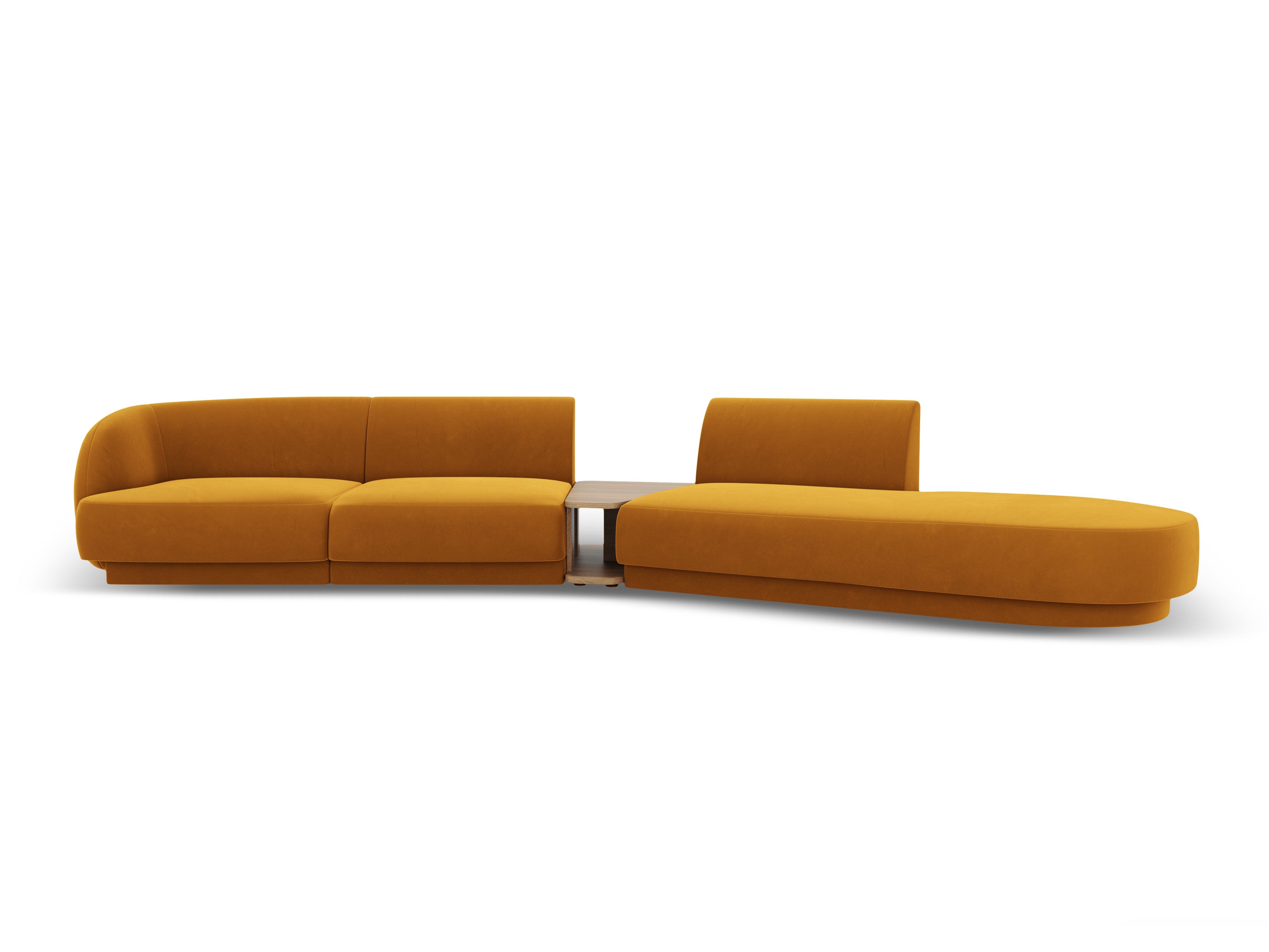 Sofa modułowa prawostronna ze stolikiem 4-osobowa aksamitna MILEY żółty