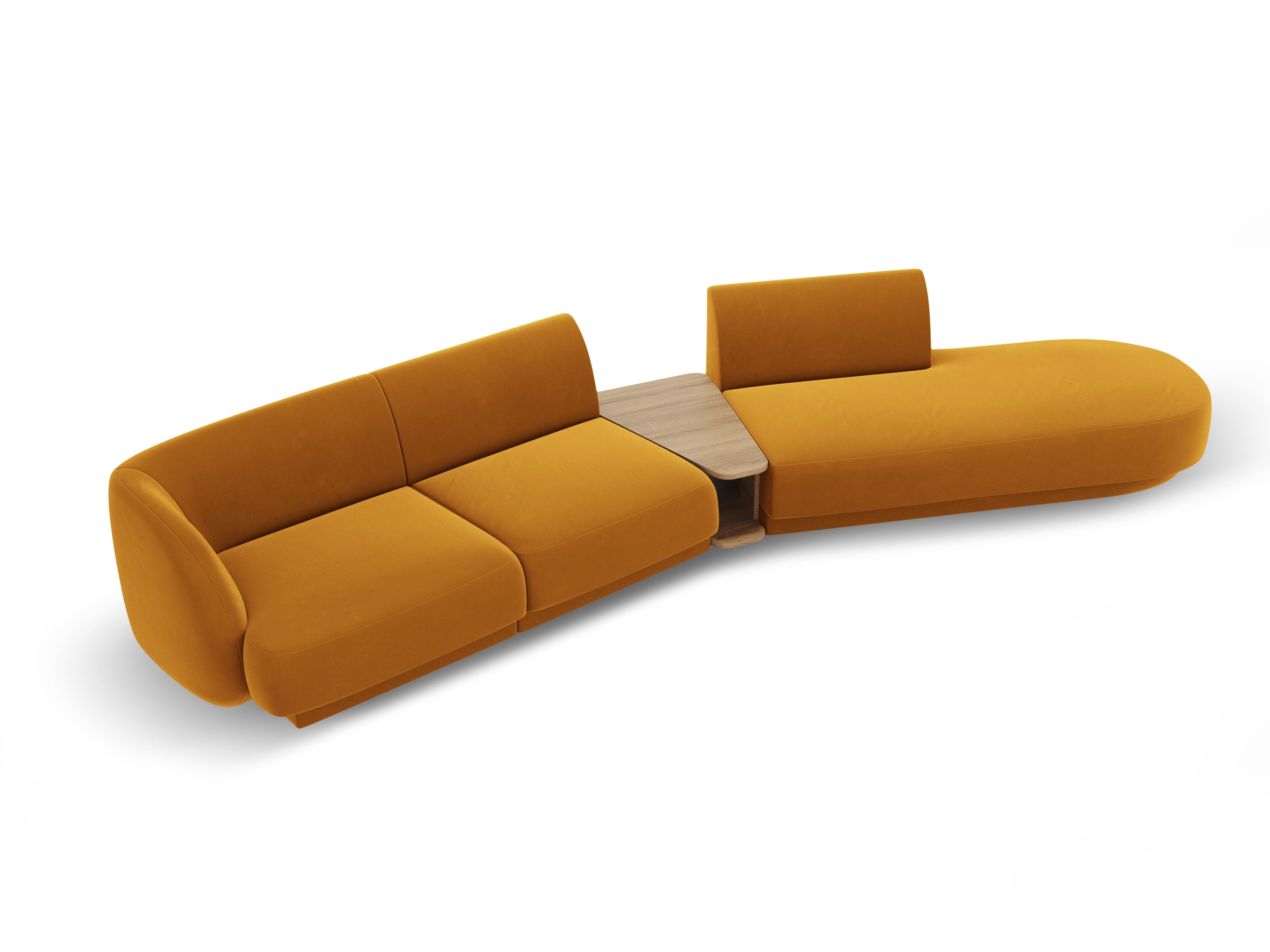 Sofa modułowa prawostronna ze stolikiem 4-osobowa aksamitna MILEY żółty