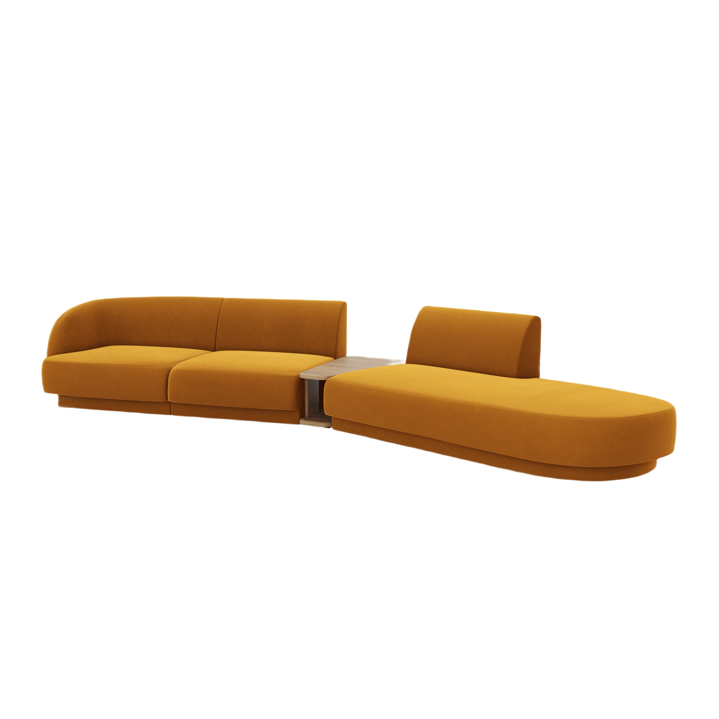 Sofa modułowa prawostronna ze stolikiem 4-osobowa aksamitna MILEY żółty