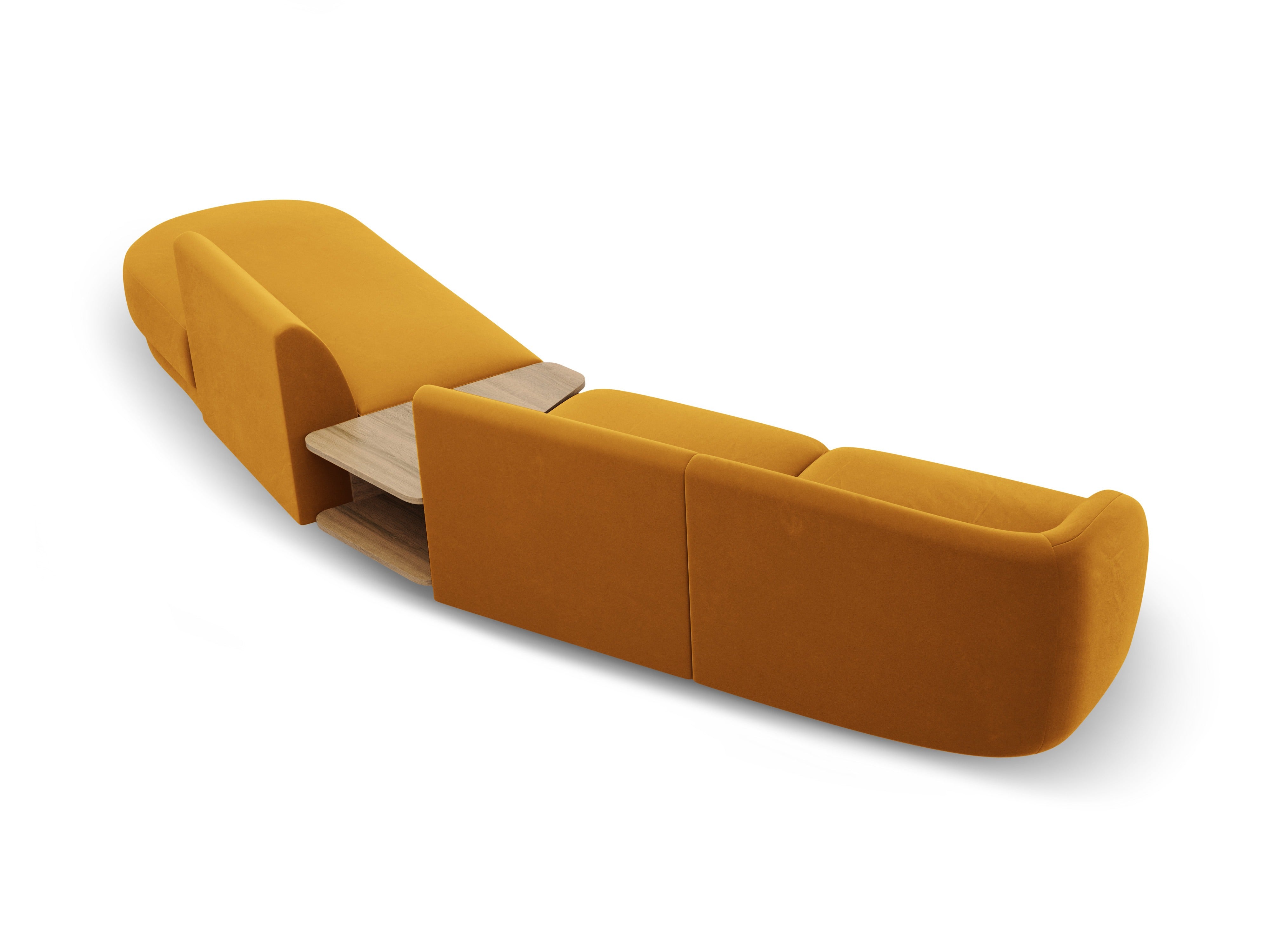 Sofa modułowa prawostronna ze stolikiem 4-osobowa aksamitna MILEY żółty