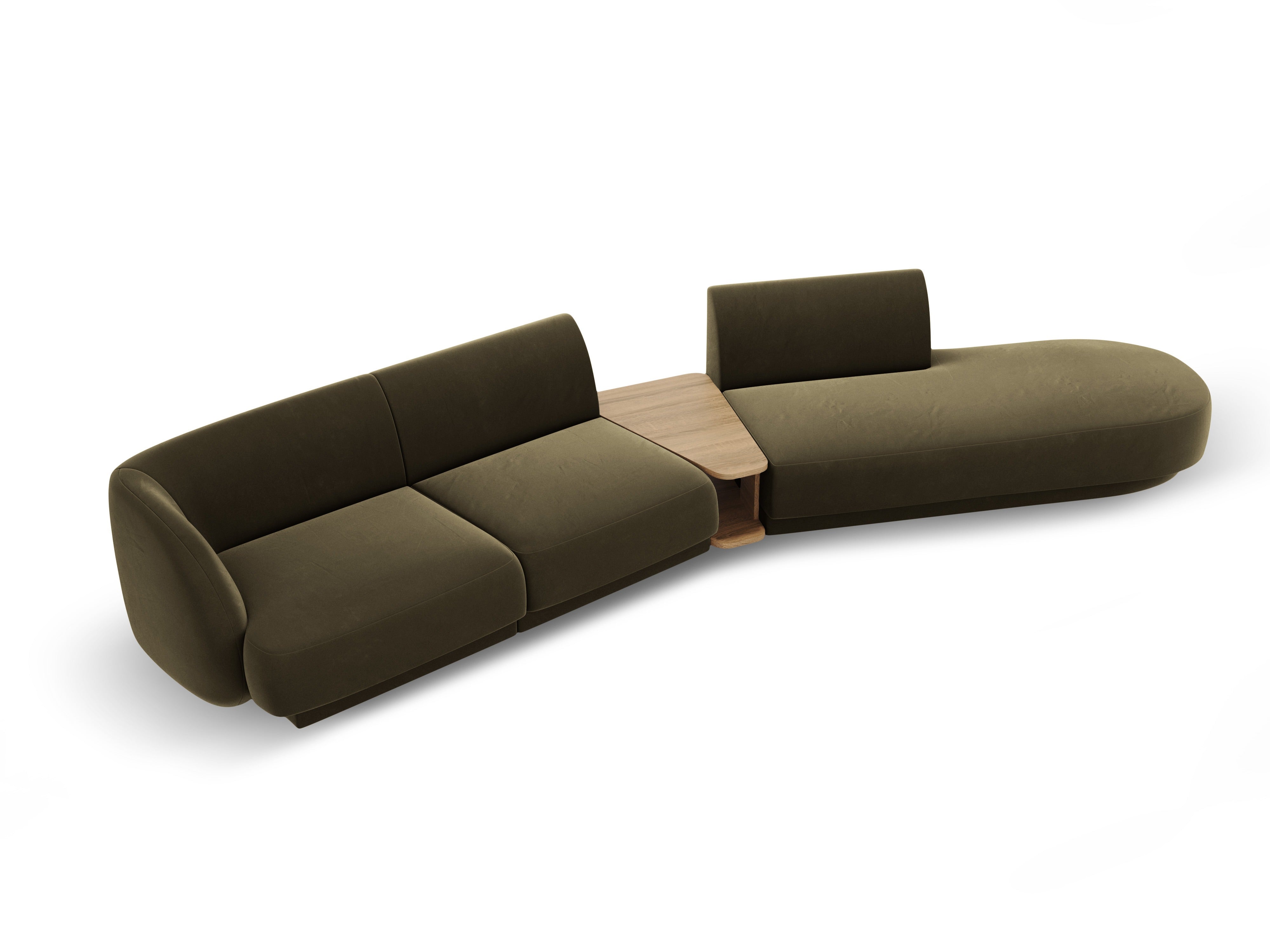Sofa modułowa prawostronna ze stolikiem 4-osobowa aksamitna MILEY zielony