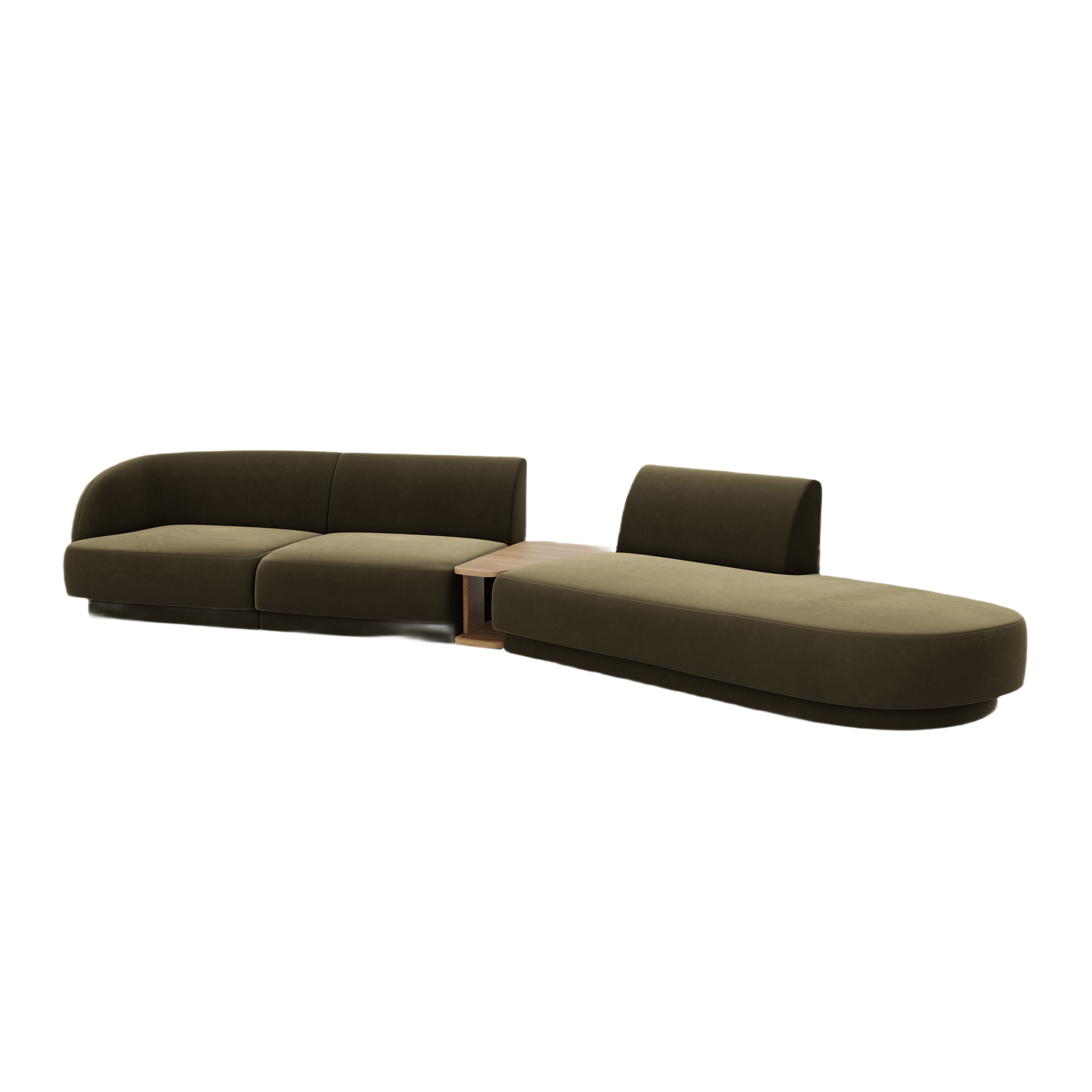 Sofa modułowa prawostronna ze stolikiem 4-osobowa aksamitna MILEY zielony