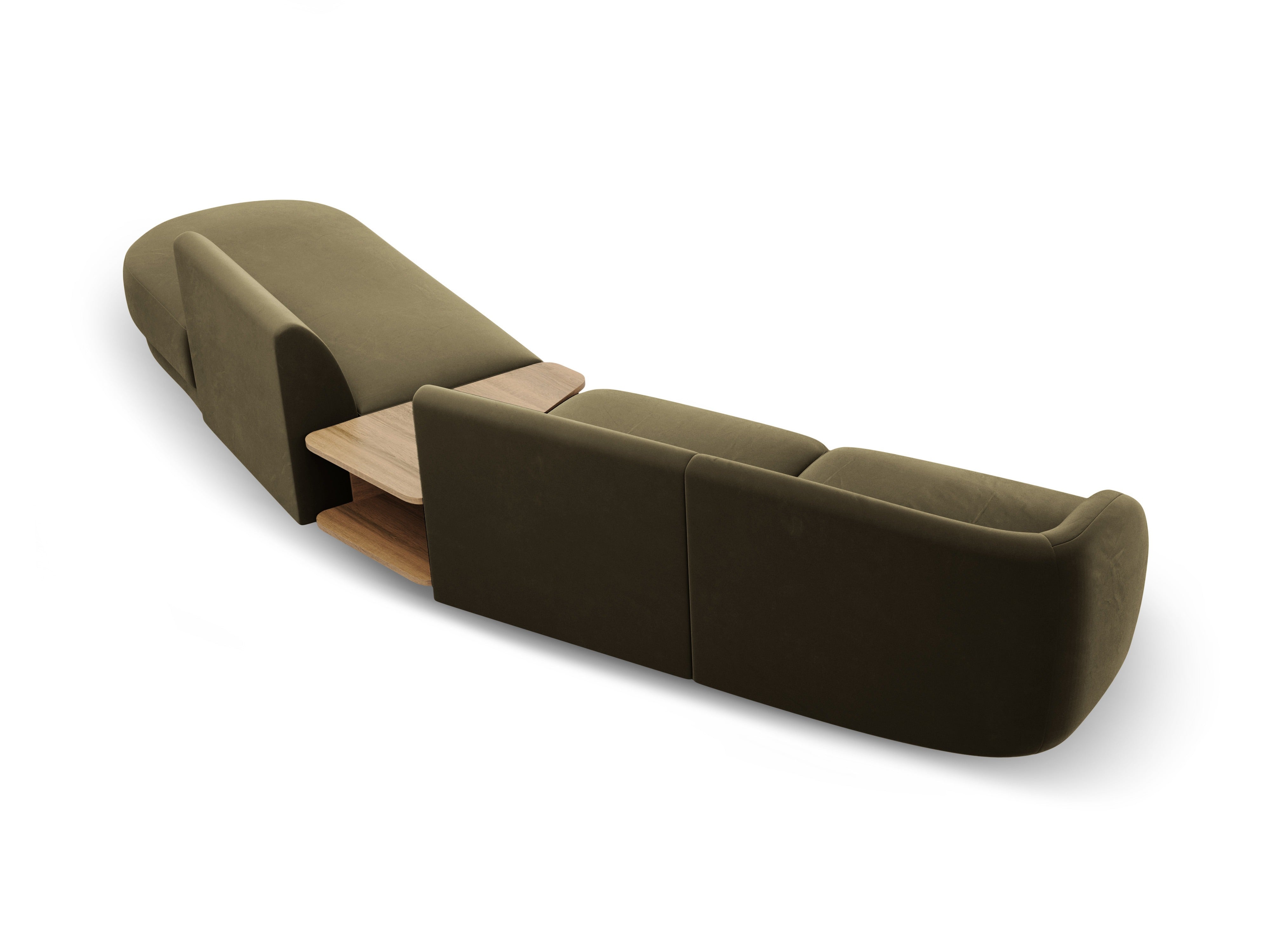 Sofa modułowa prawostronna ze stolikiem 4-osobowa aksamitna MILEY zielony
