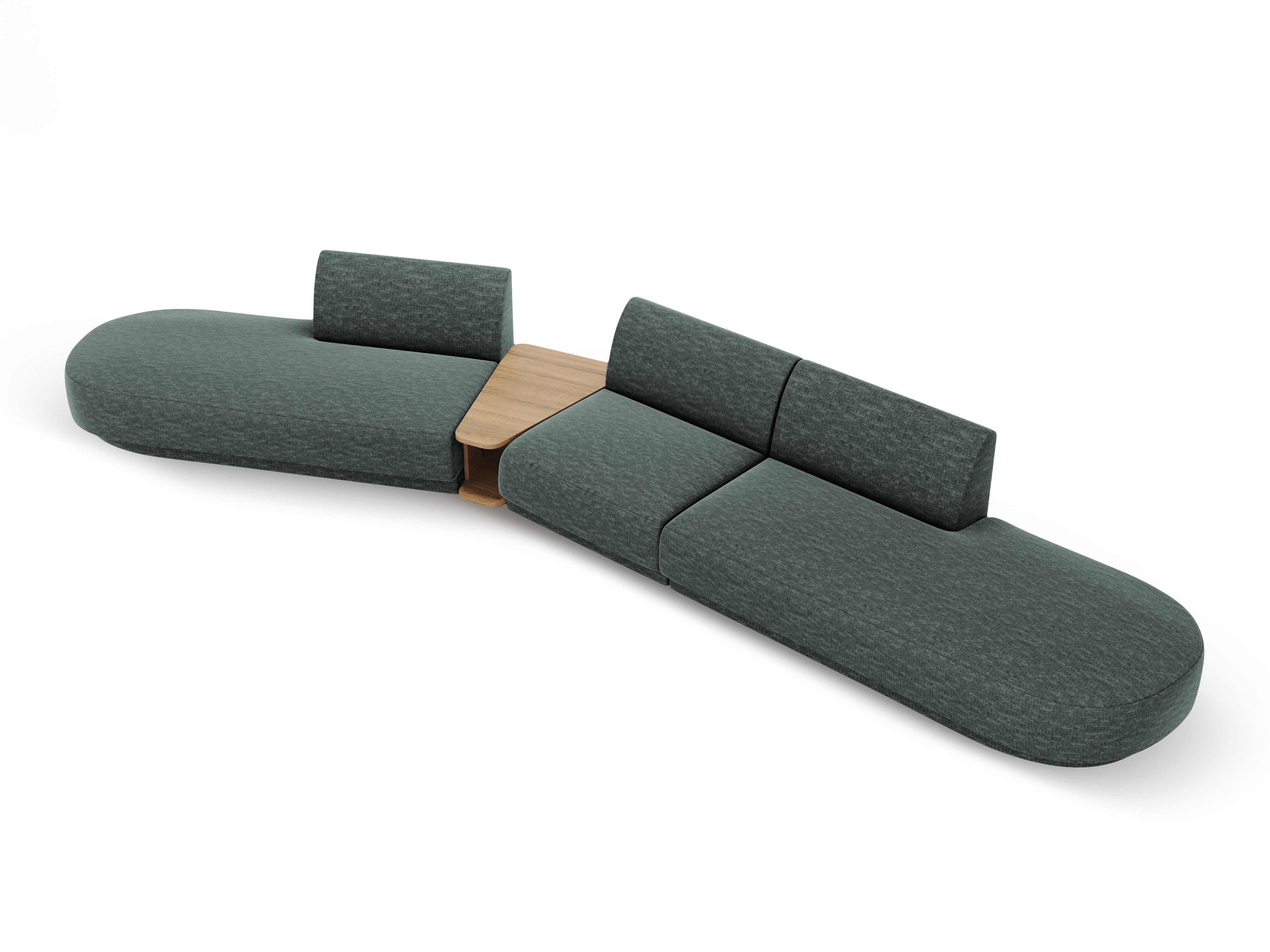 Sofa modułowa lewostronna ze stolikiem 5-osobowa MILEY petrol szenil jedwabisty