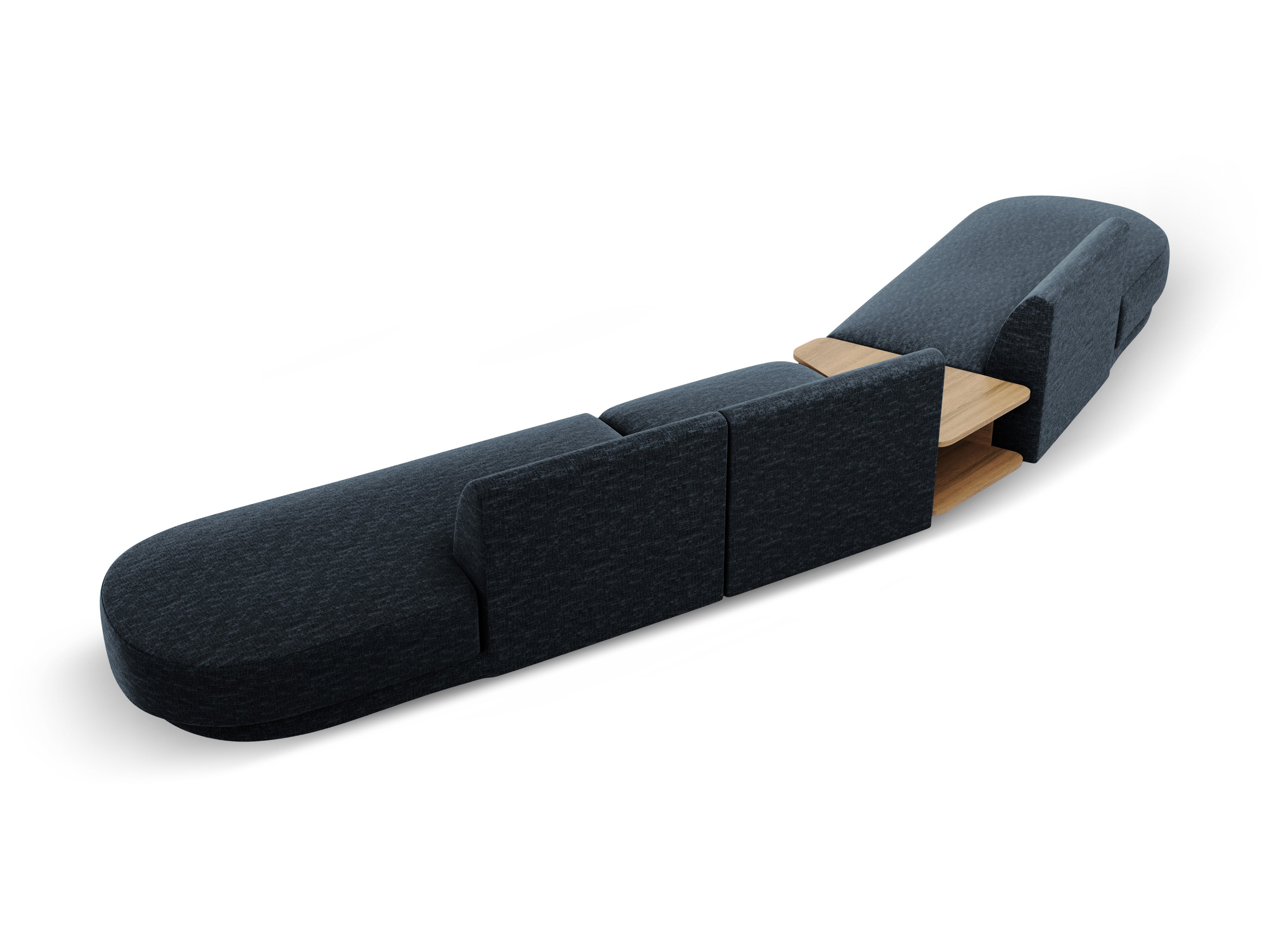 Sofa modułowa lewostronna ze stolikiem 5-osobowa MILEY granat królewski szenil jedwabisty