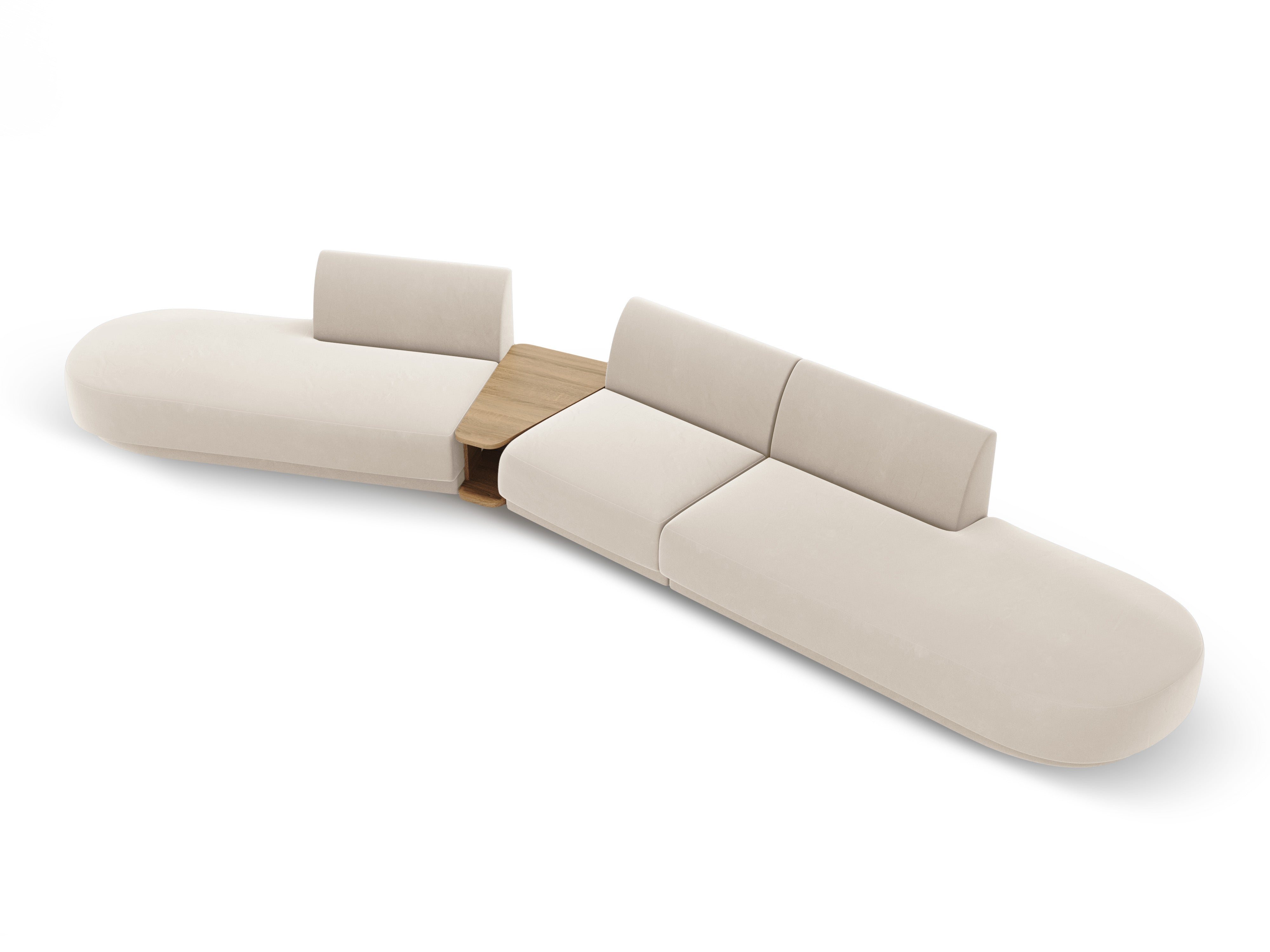 Sofa modułowa lewostronna ze stolikiem 5-osobowa aksamitna MILEY jasnobeżowy