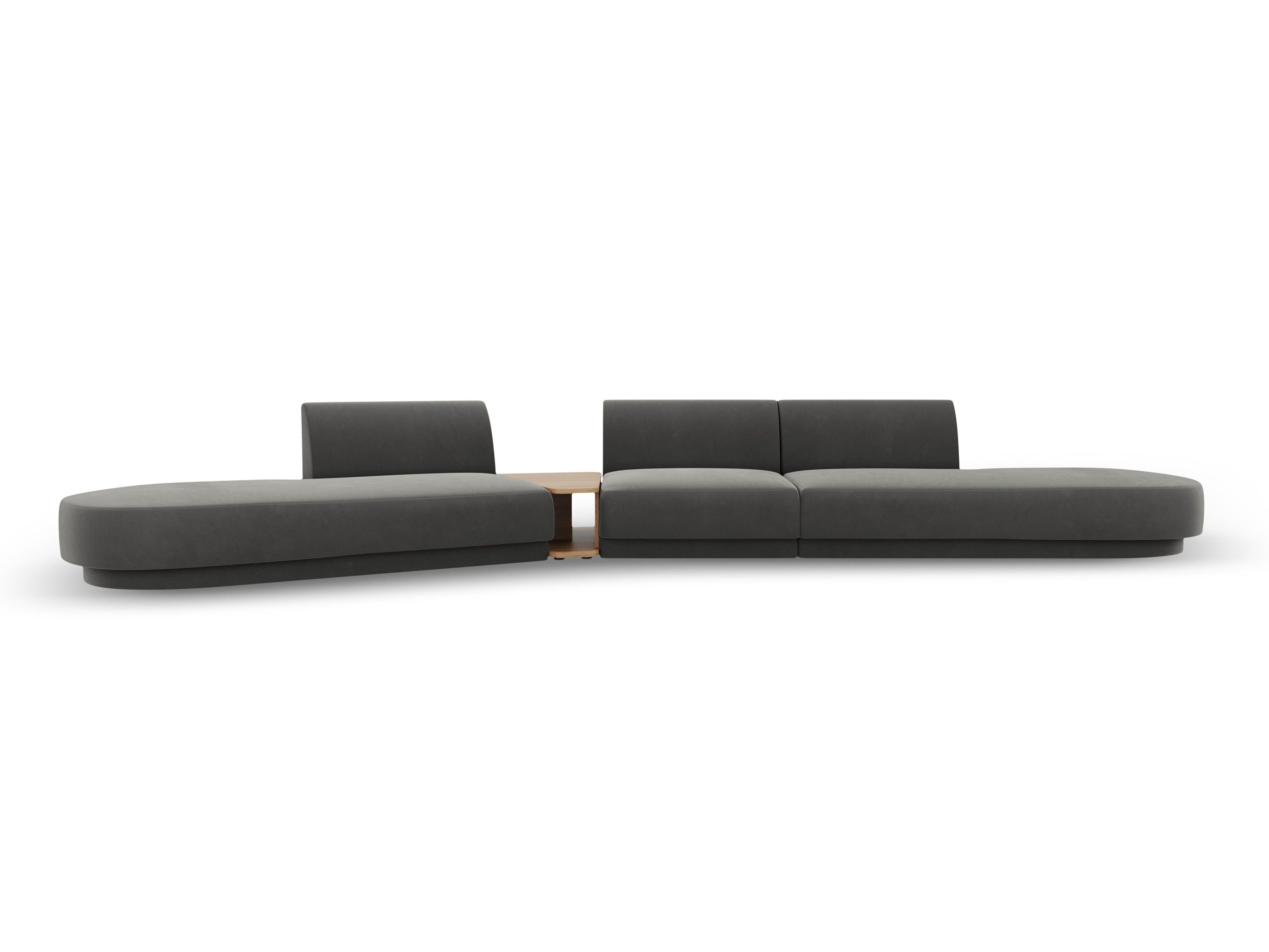 Sofa modułowa lewostronna ze stolikiem 5-osobowa aksamitna MILEY jasnoszary