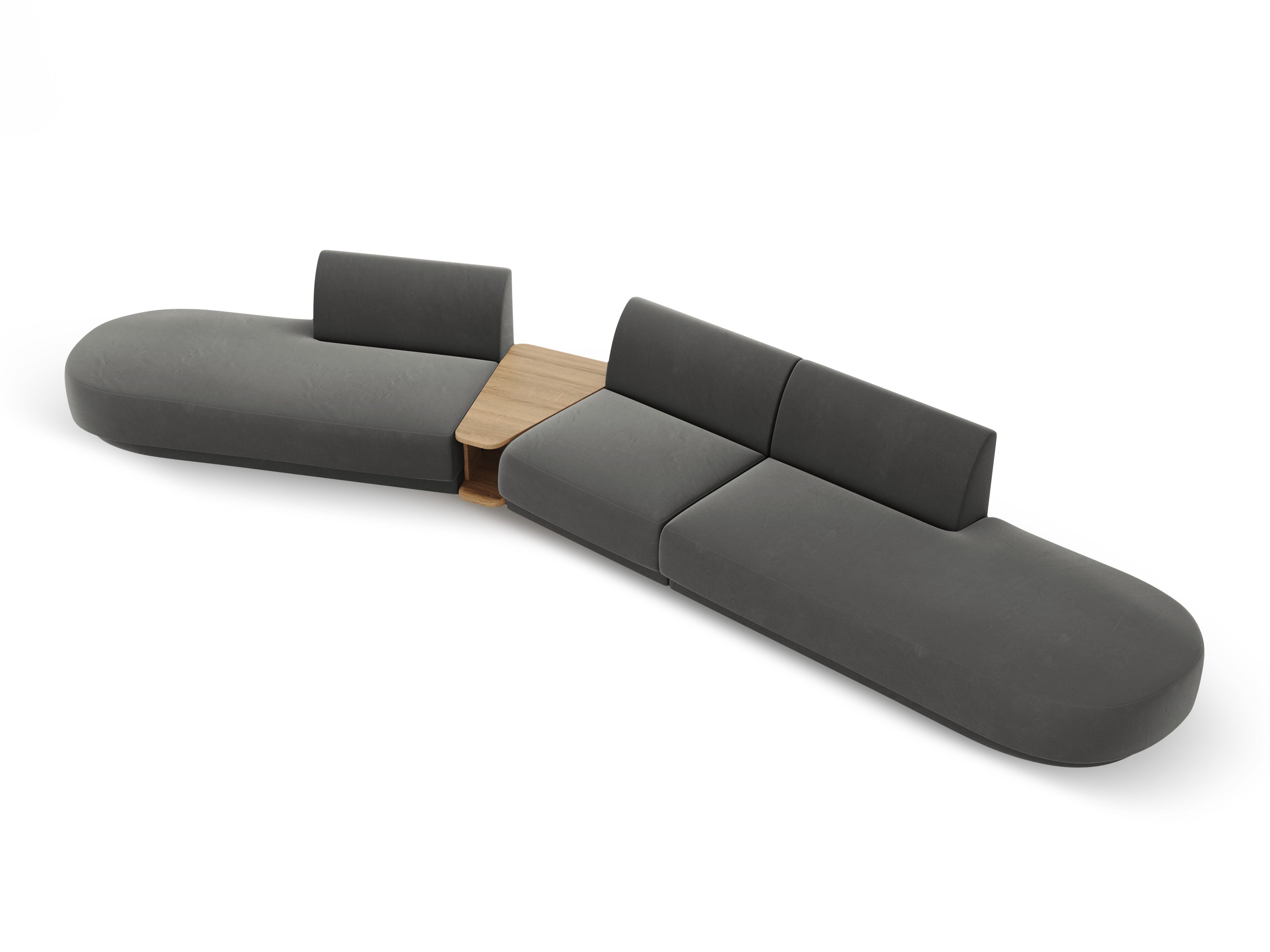 Sofa modułowa lewostronna ze stolikiem 5-osobowa aksamitna MILEY jasnoszary