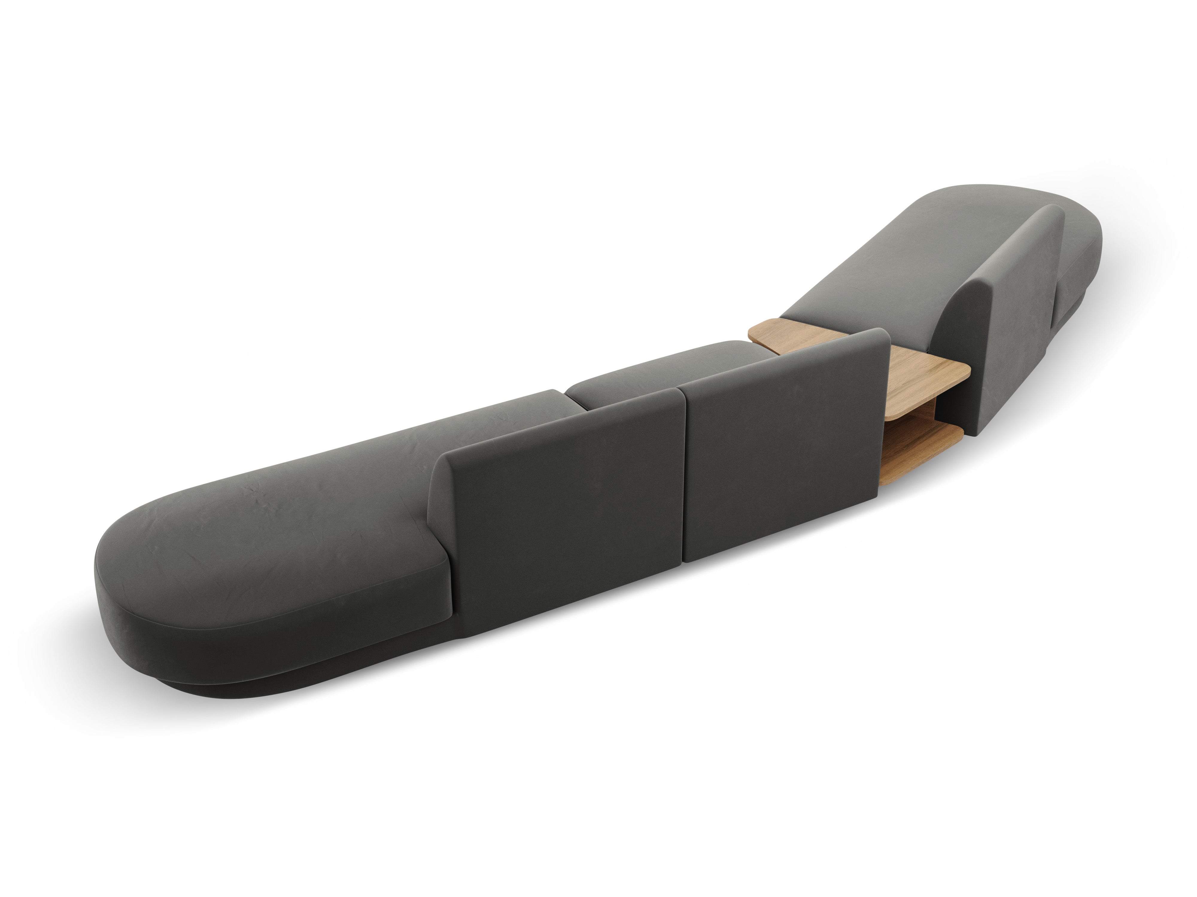 Sofa modułowa lewostronna ze stolikiem 5-osobowa aksamitna MILEY jasnoszary