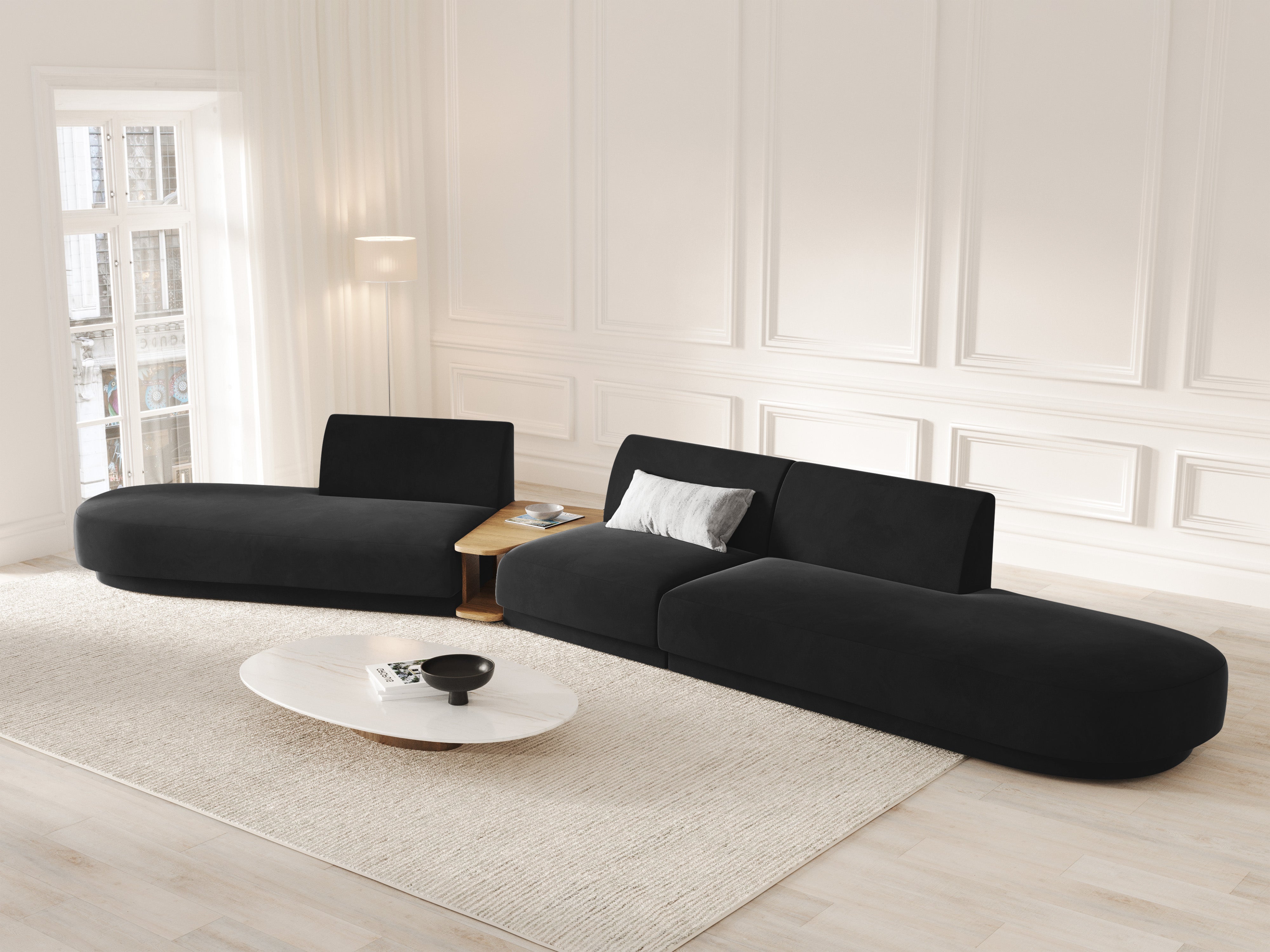 Sofa modułowa lewostronna ze stolikiem 5-osobowa aksamitna MILEY czarny