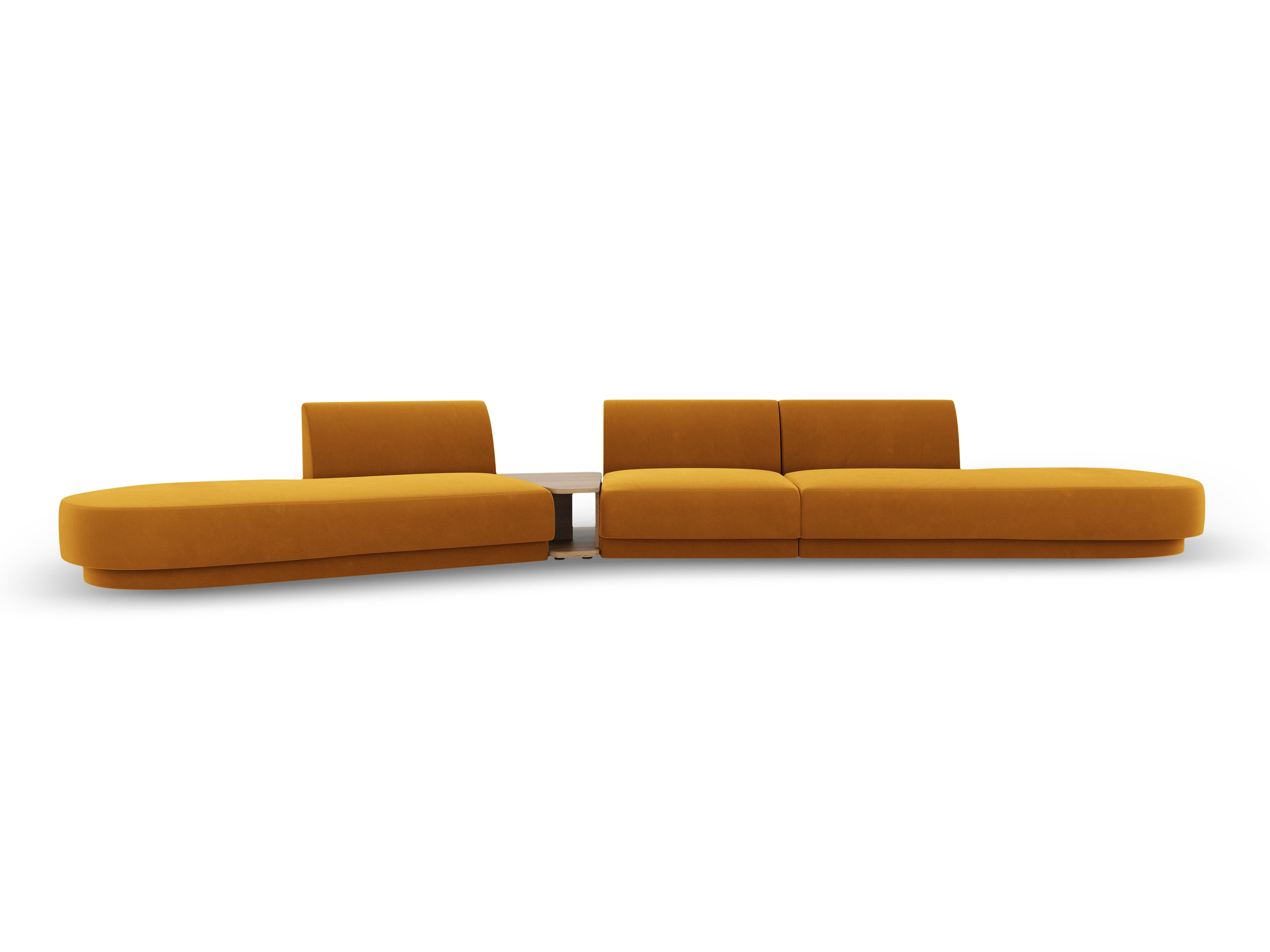 Sofa modułowa lewostronna ze stolikiem 5-osobowa aksamitna MILEY żółty