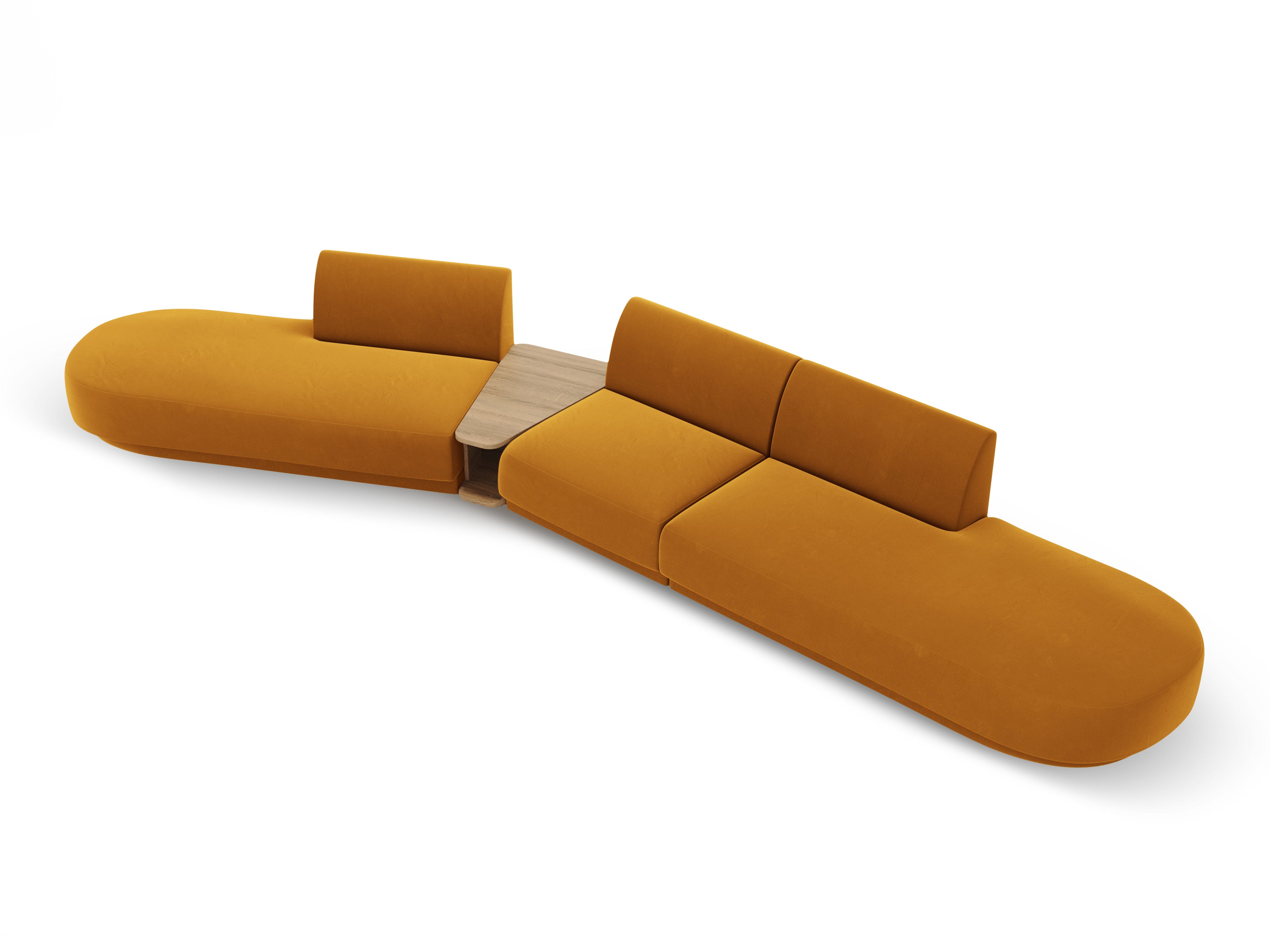 Sofa modułowa lewostronna ze stolikiem 5-osobowa aksamitna MILEY żółty