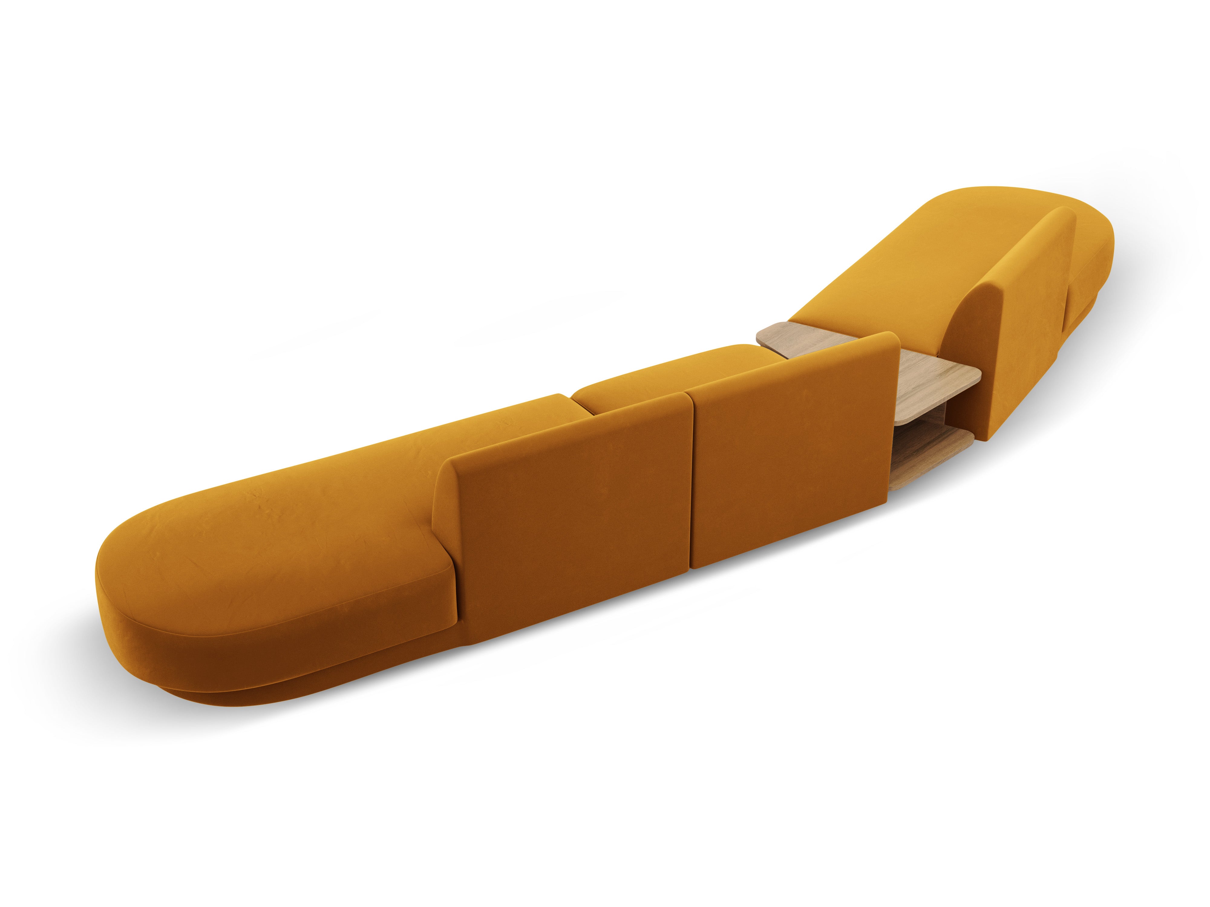 Sofa modułowa lewostronna ze stolikiem 5-osobowa aksamitna MILEY żółty