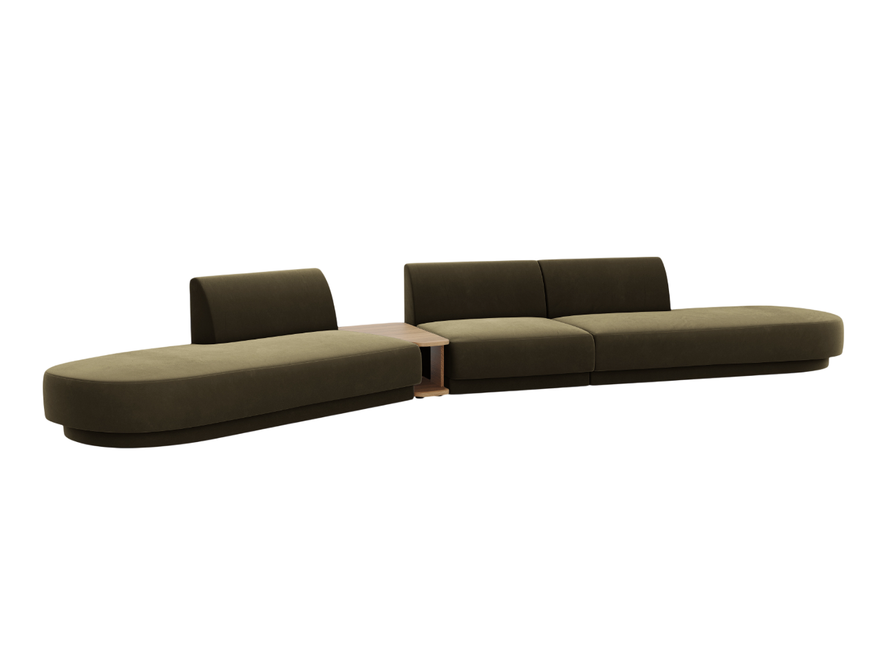 Sofa modułowa lewostronna ze stolikiem 5-osobowa aksamitna MILEY zielony