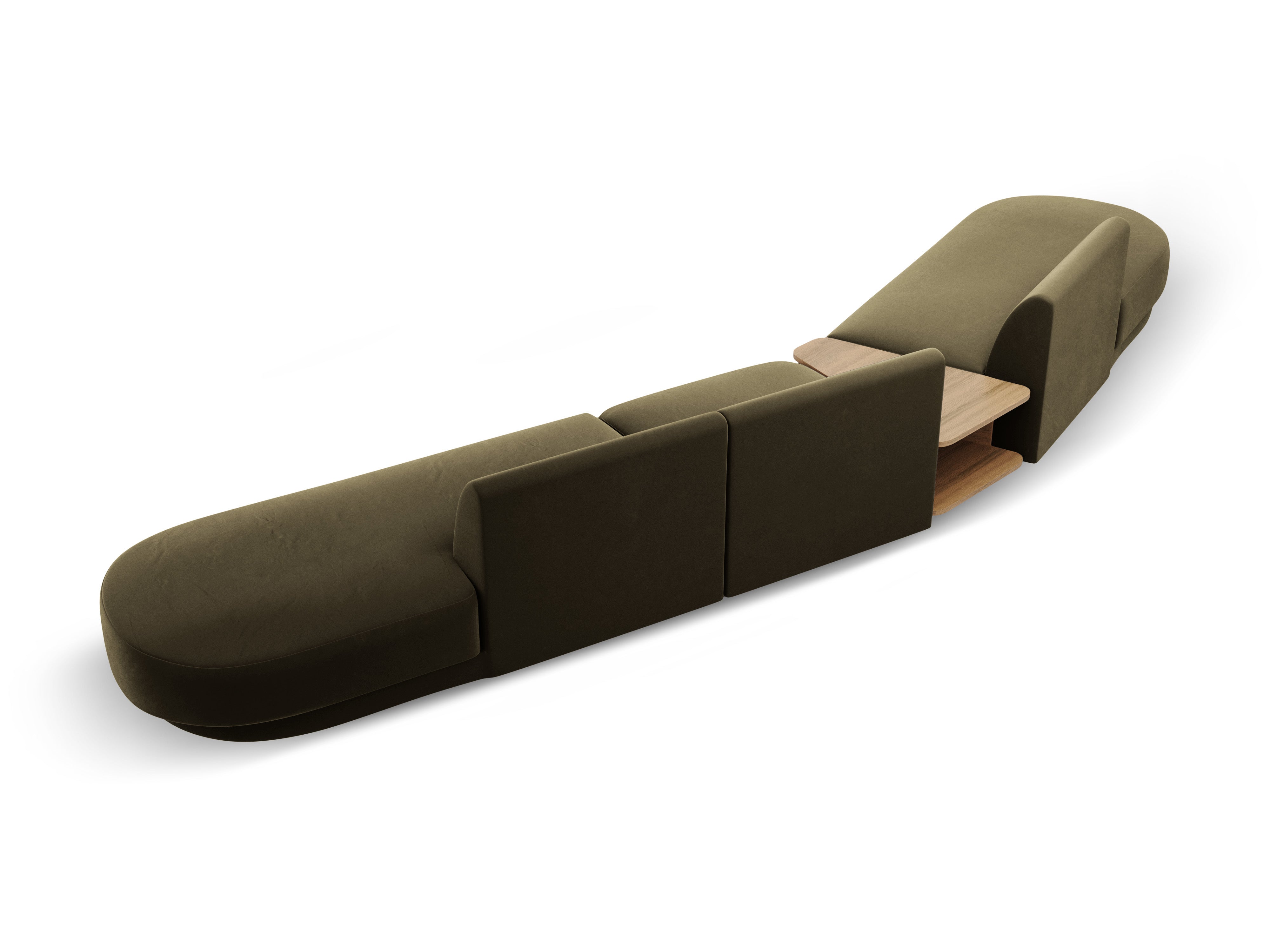 Sofa modułowa lewostronna ze stolikiem 5-osobowa aksamitna MILEY zielony